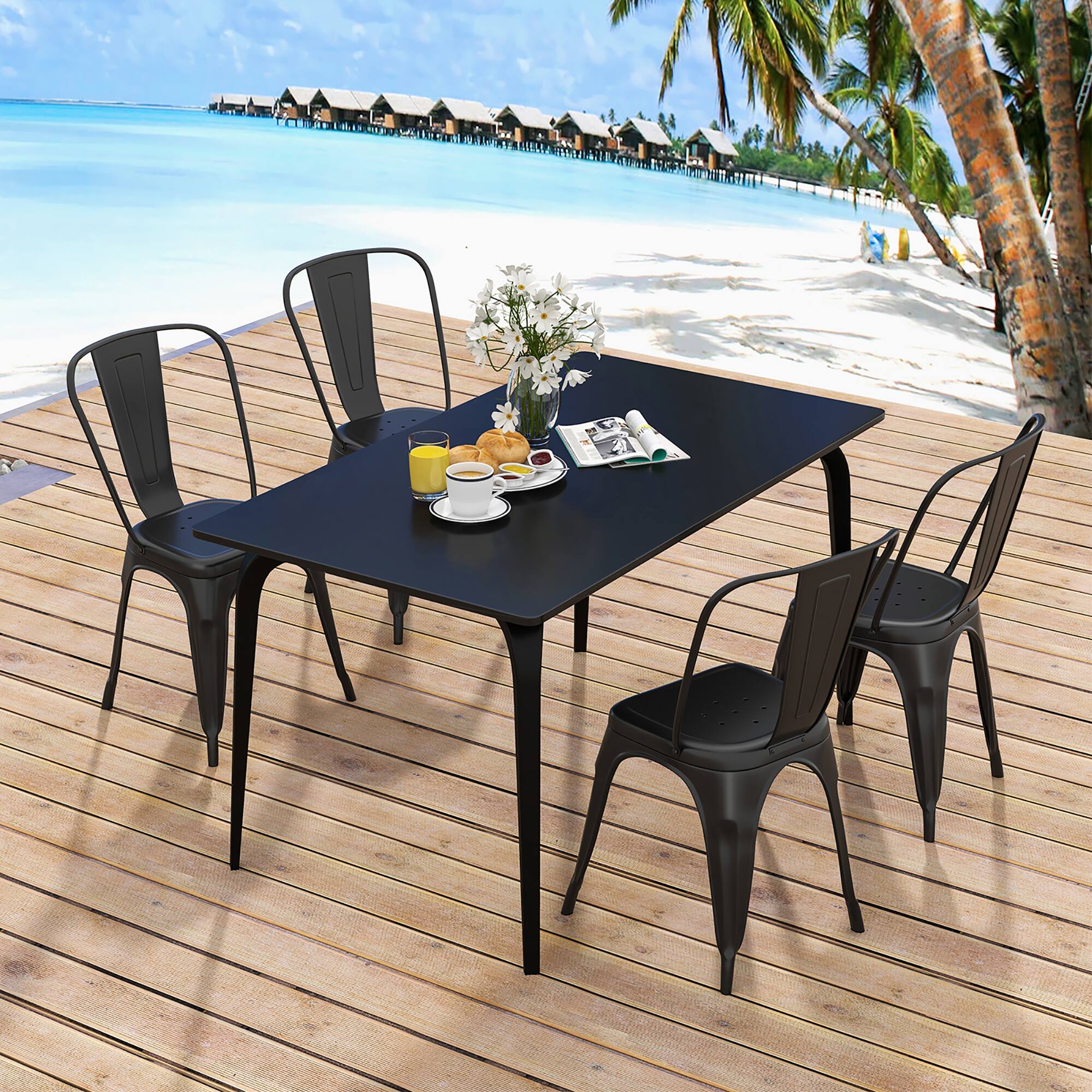 Alt View 3. Gymax - Gymax 18'' Metal Dining Chair High Back Bar Stools Set of 4 w/ X-shaped Frame Breathable Holes - Black.