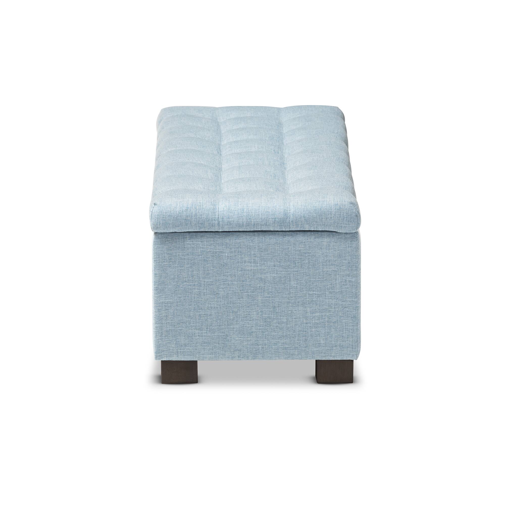 Back. Baxton Studio - Roanoke Modern and Contemporary Fabric Upholstered Grid-Tufting Storage Ottoman Bench - Light Blue.
