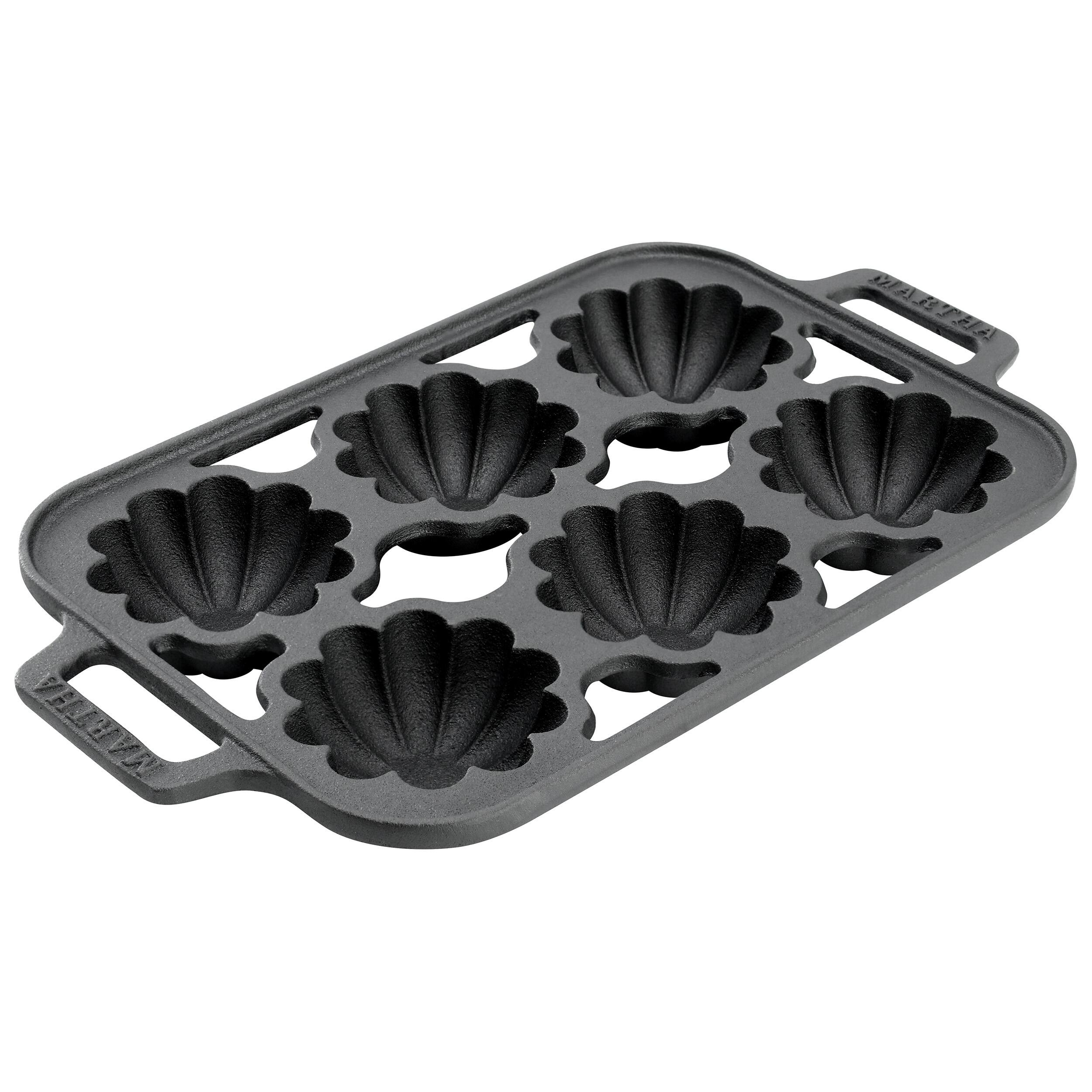 Front. Martha Stewart - Martha by Martha Stewart 6 Cups Fluted Mold Pre-seasoned Cast Iron Pan in Black - Black.