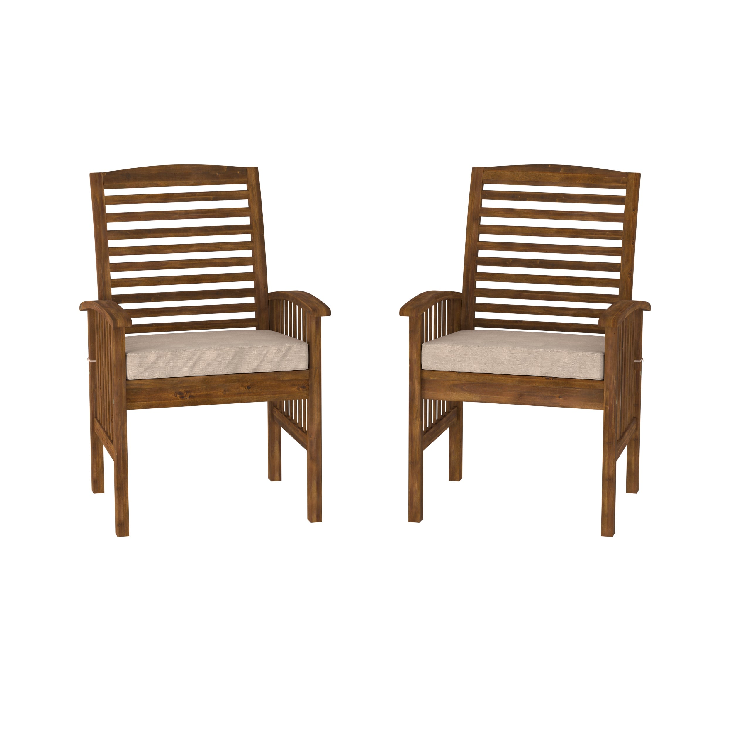 Front. Walker Edison - Cypress Acacia Wood Patio Chairs, Set of 2 - Dark Brown.