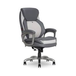 Sharper Image - Image S-600 Active Lumbar Heated Ergonomic Bonded Leather Swivel Executive Massage Chair, (60098-GRY) - Gray