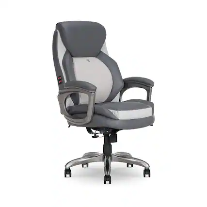 Front. Sharper Image - Image S-600 Active Lumbar Heated Ergonomic Bonded Leather Swivel Executive Massage Chair, Gray (60098-GRY) - Gray.