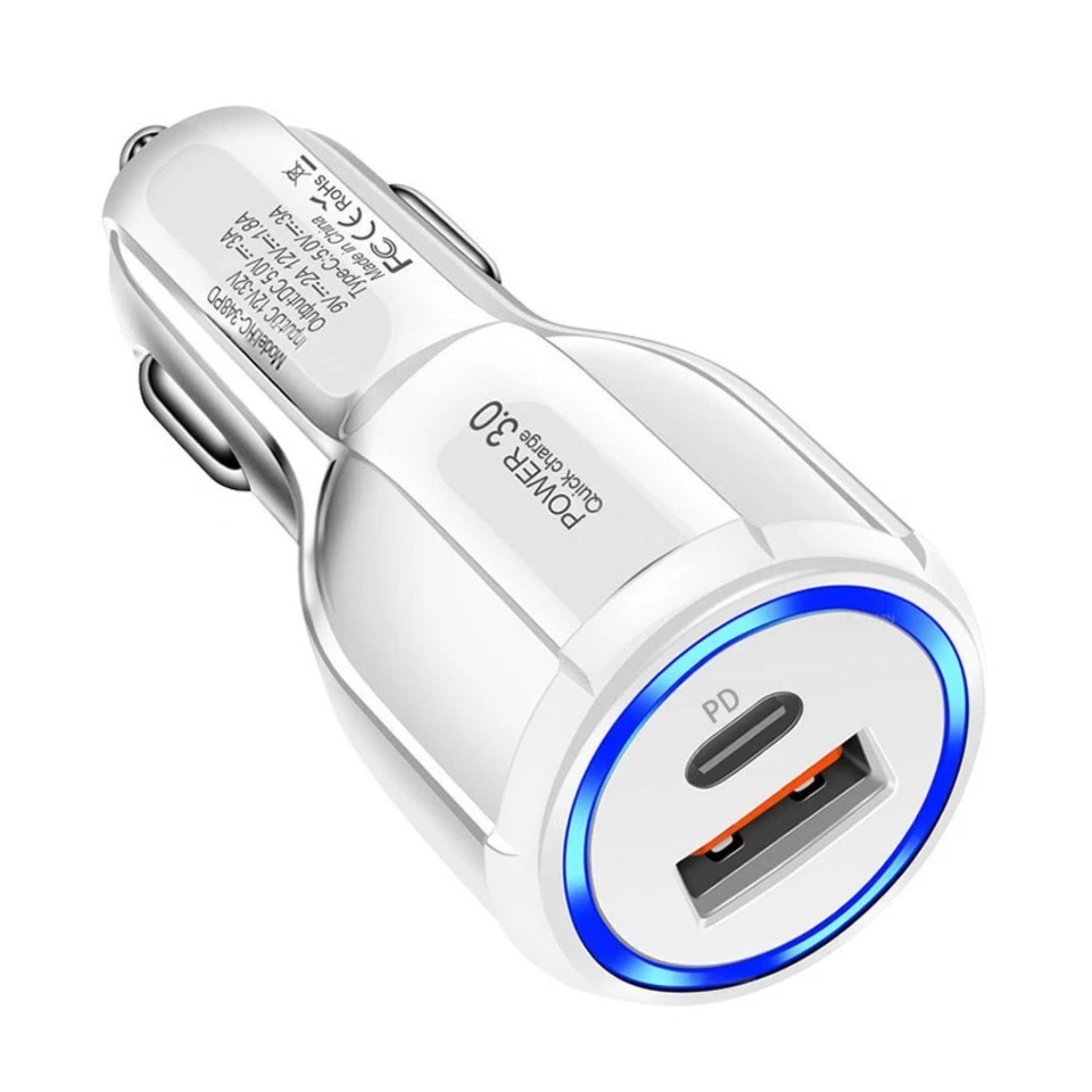 Kitcheniva - Premium Car Charger Dual USB-C PD For iPhone 20W White