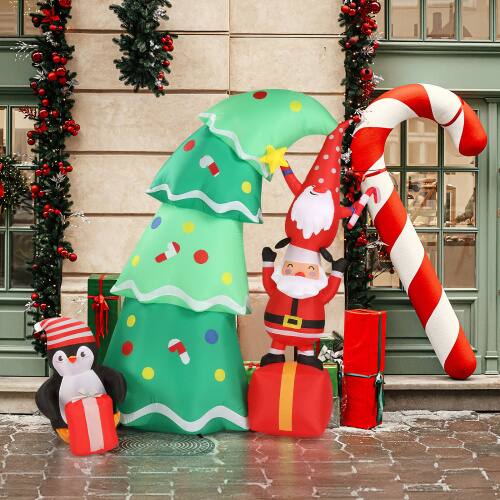 Winado 6FT Inflatable Christmas Tree with Elf and Santa Claus, Built in ...