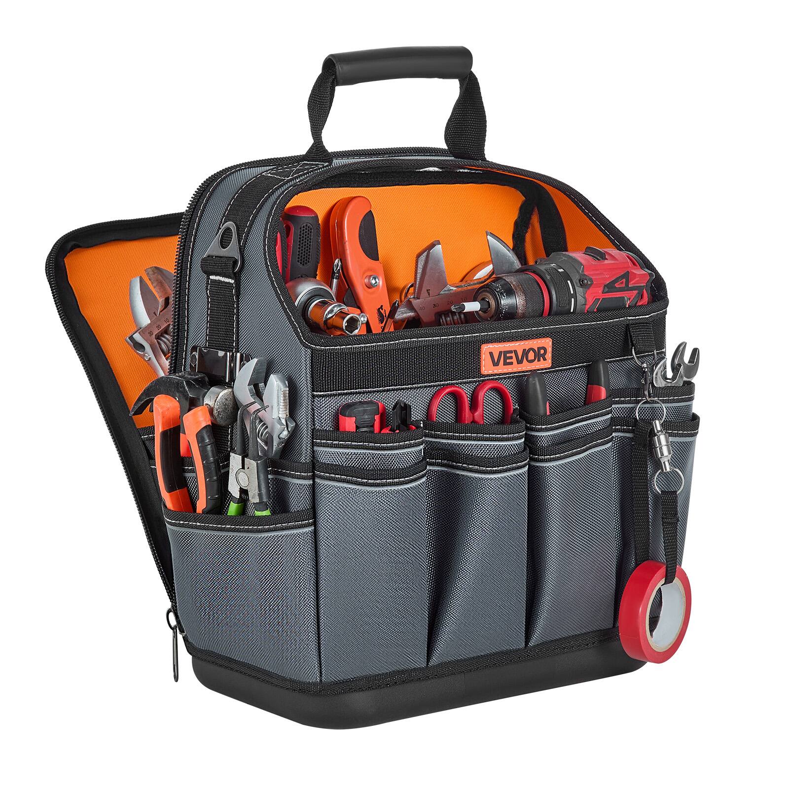 Alt View 5. VEVOR - Tool Bag, 13.2 Inch, 39-Pocket Open Top Tool Pouch, Portable Electrical Maintenance Toolbox Organizer Storage - Grey;Orange.