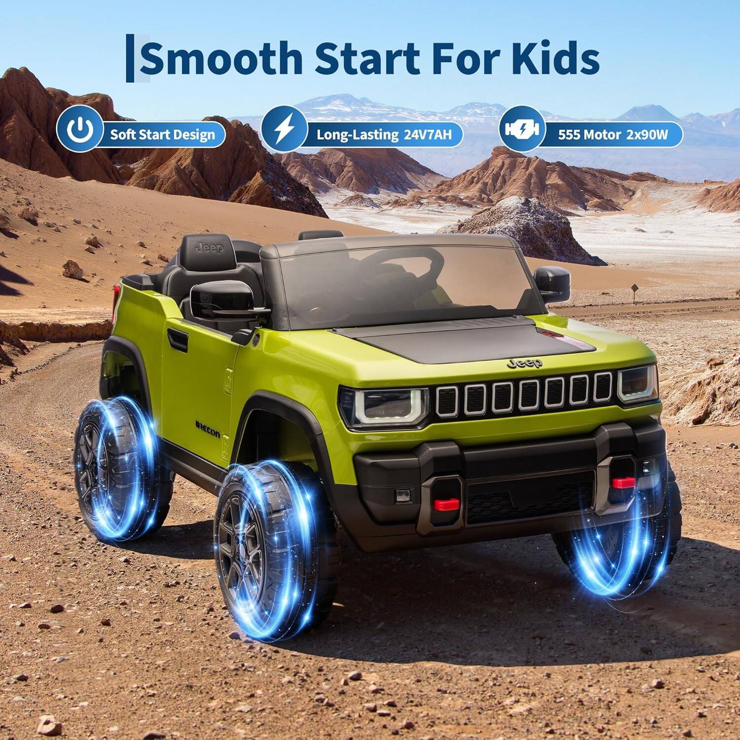 Smooth Start For Kids  
Soft Start Design  
Long-Lasting 24V7AH  
555 Motor 2x90W