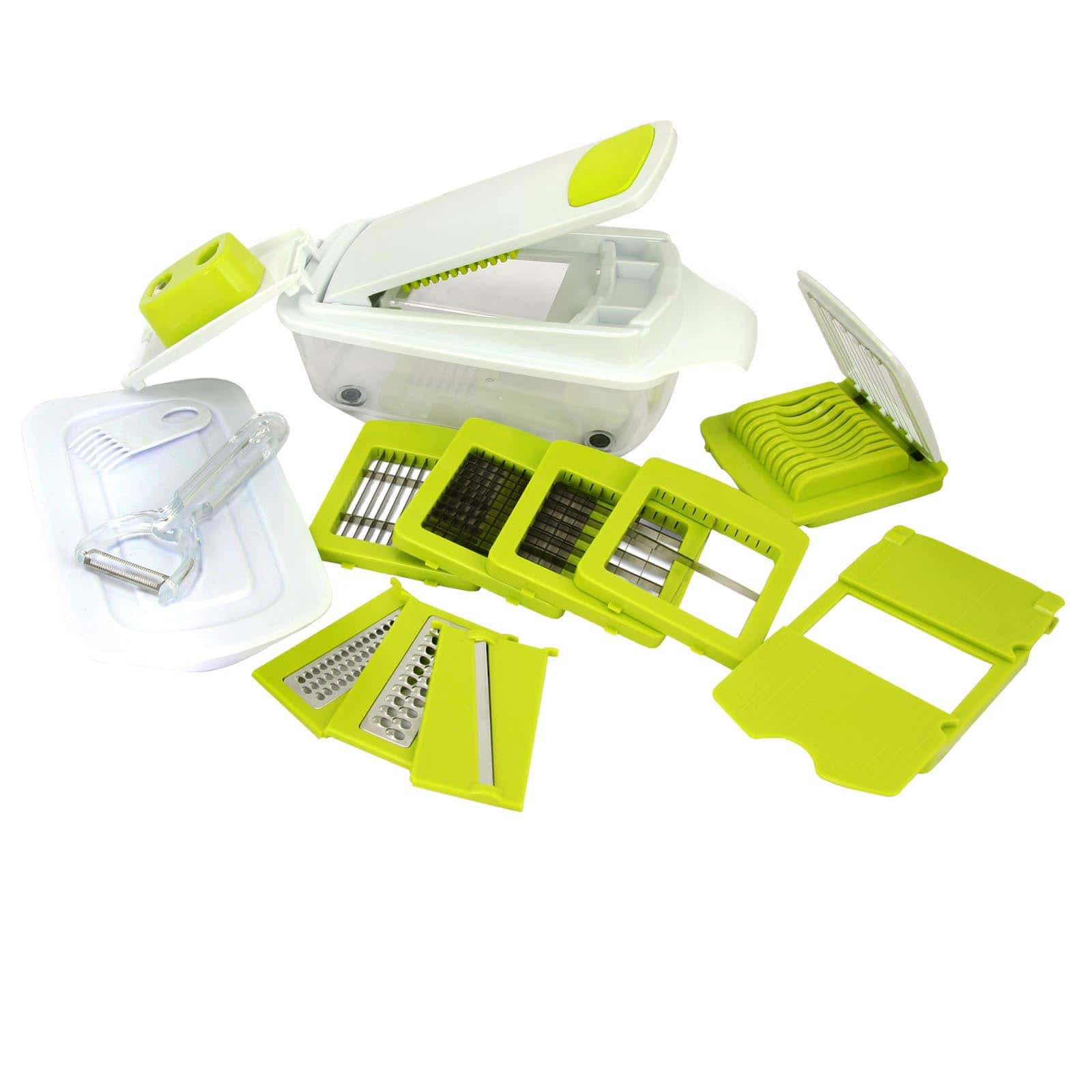 MegaChef - 8 in 1 Multi Use Slicer Dicer and Chopper with Interchangeable Blades, Vegetable Fruit Peeler and Soft Slicer - Green