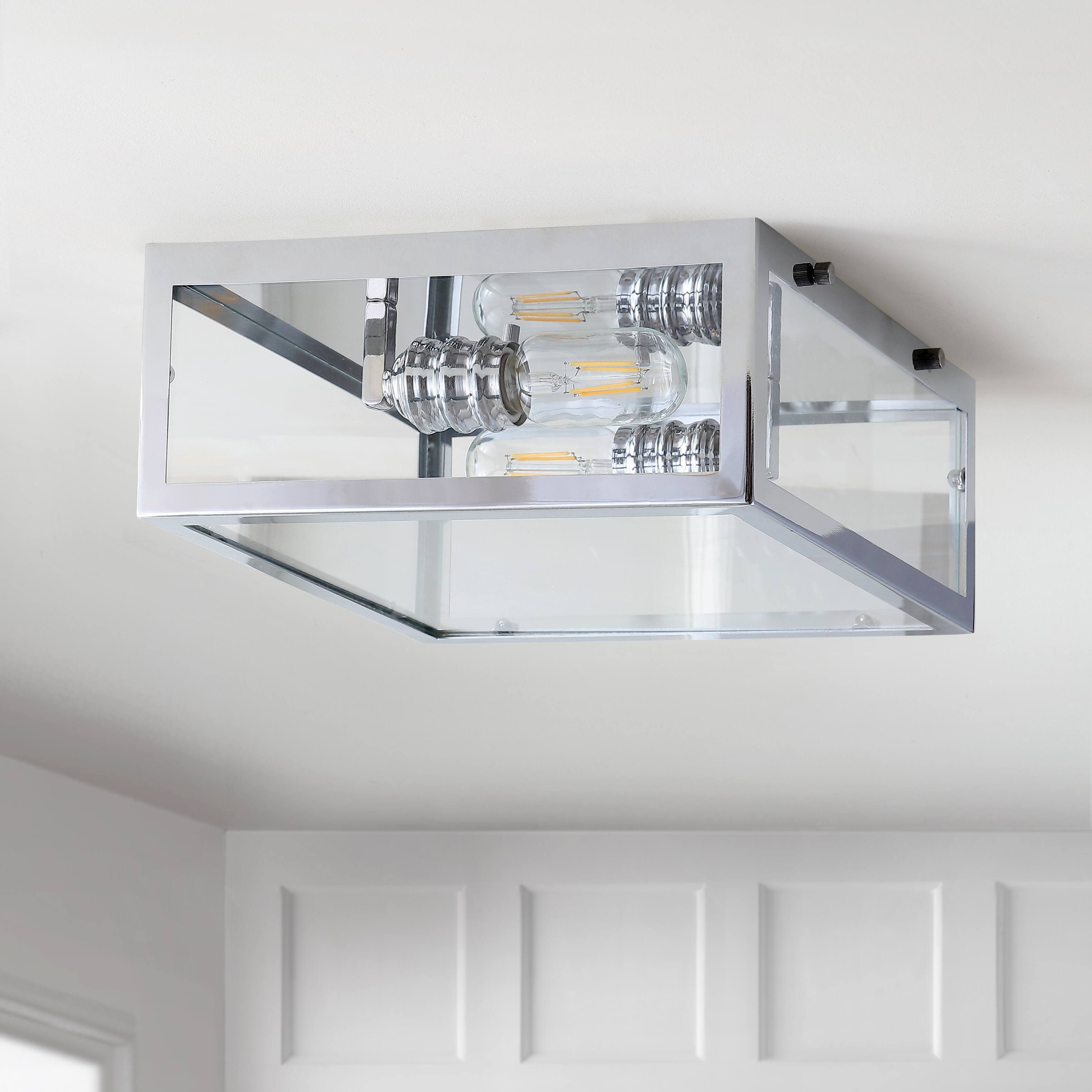 Alt View 4. Jonathan Y - Grayson 12" Metal/Glass LED Flush Mount, Chrome - Chrome.
