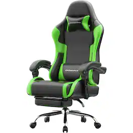 Dowinx - Ergonomic Gaming Chair with Footrest, Reclining Office Chair with Massage Lumbar Support & Adjustable Headrest for Adult - Black Green