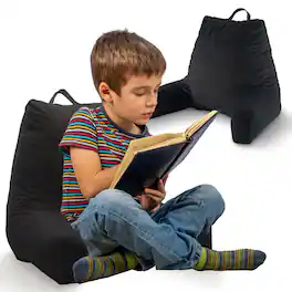 Cheer Collection - Kids Size Reading and Gaming Pillow with Armrest - Plush Fiber Filled Backrest Pillow - Black