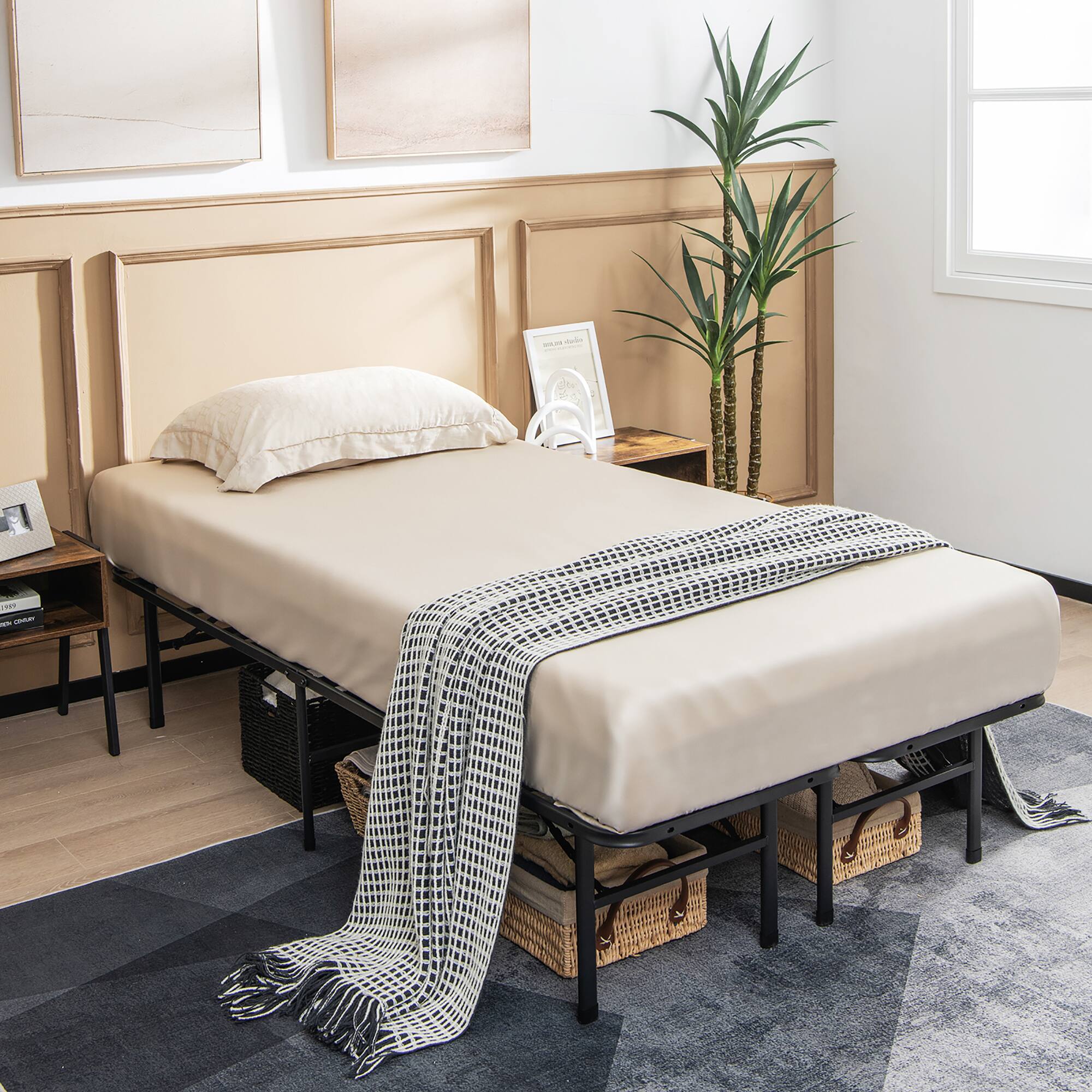 Alt View 2. Costway - Costway Twin/ Full Folding Metal Platform Bed Frame 13 Inch Mattress Foundation 660 LBS - Black.