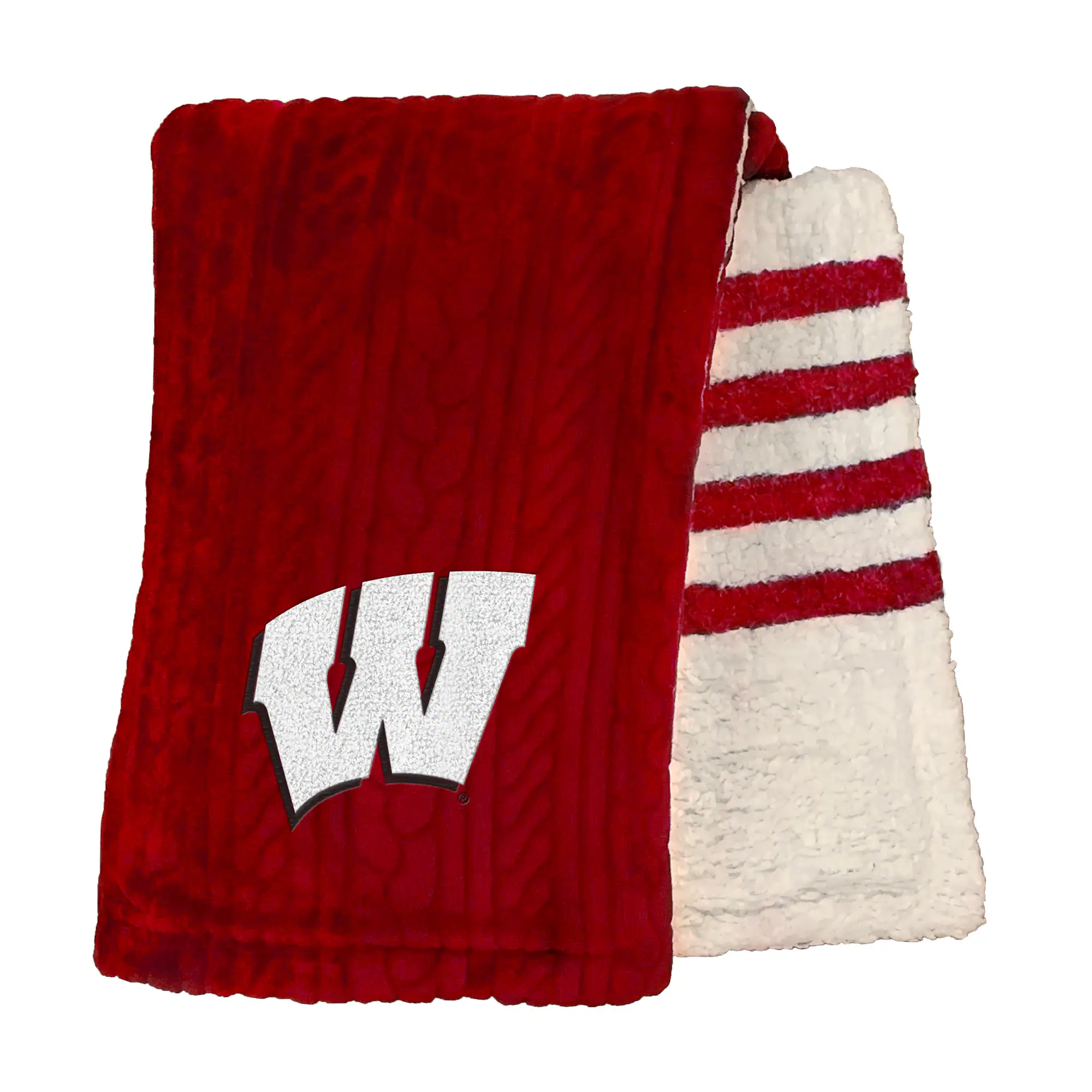 Alt View 1. Pegasus - Wisconsin Badgers 60'' x 70'' Cable Knit Sherpa Blanket - Multicolor.