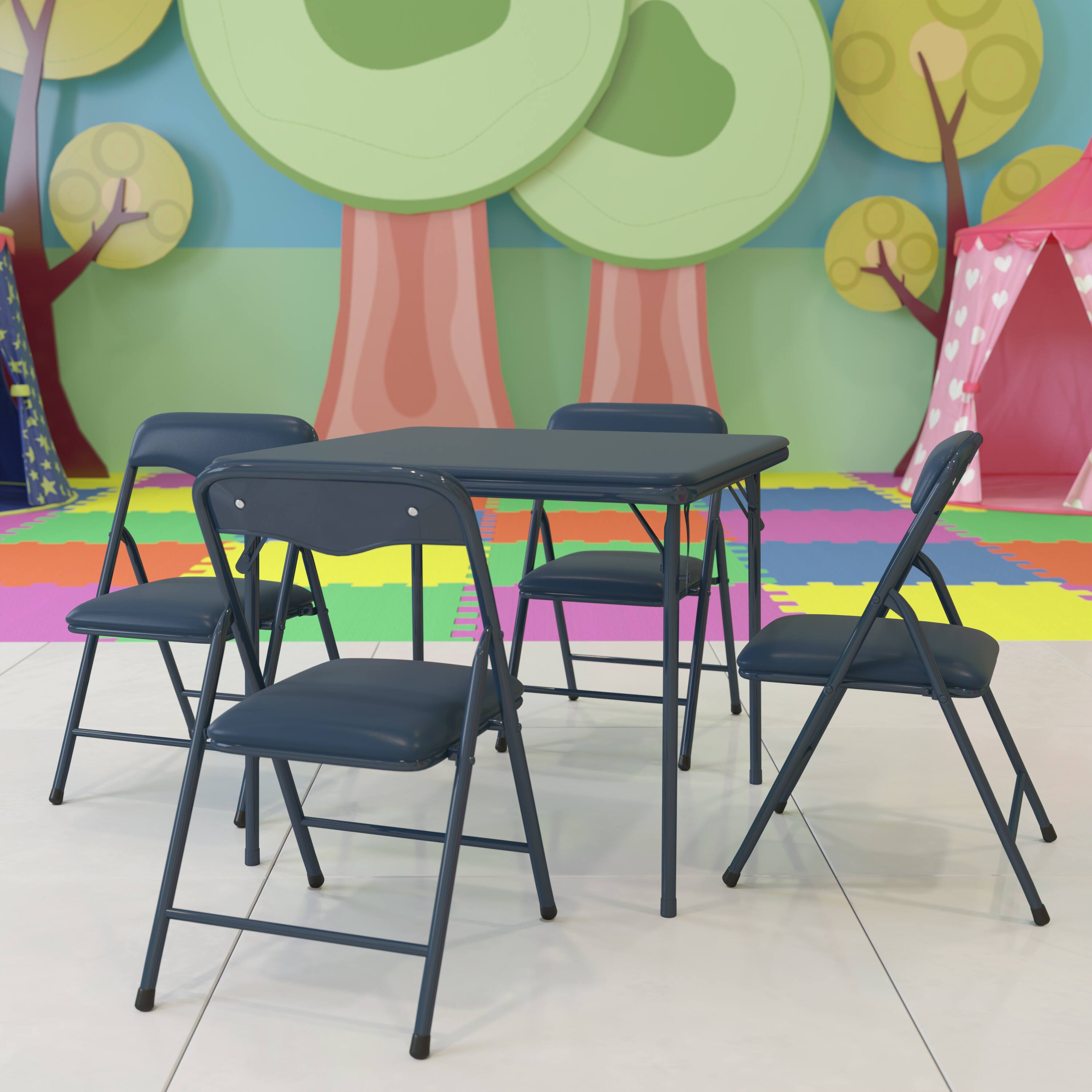 Alt View 4. Emma + Oliver - Kids 5 Piece Folding Table and Chair Set - Kids Activity Table Set - Navy.