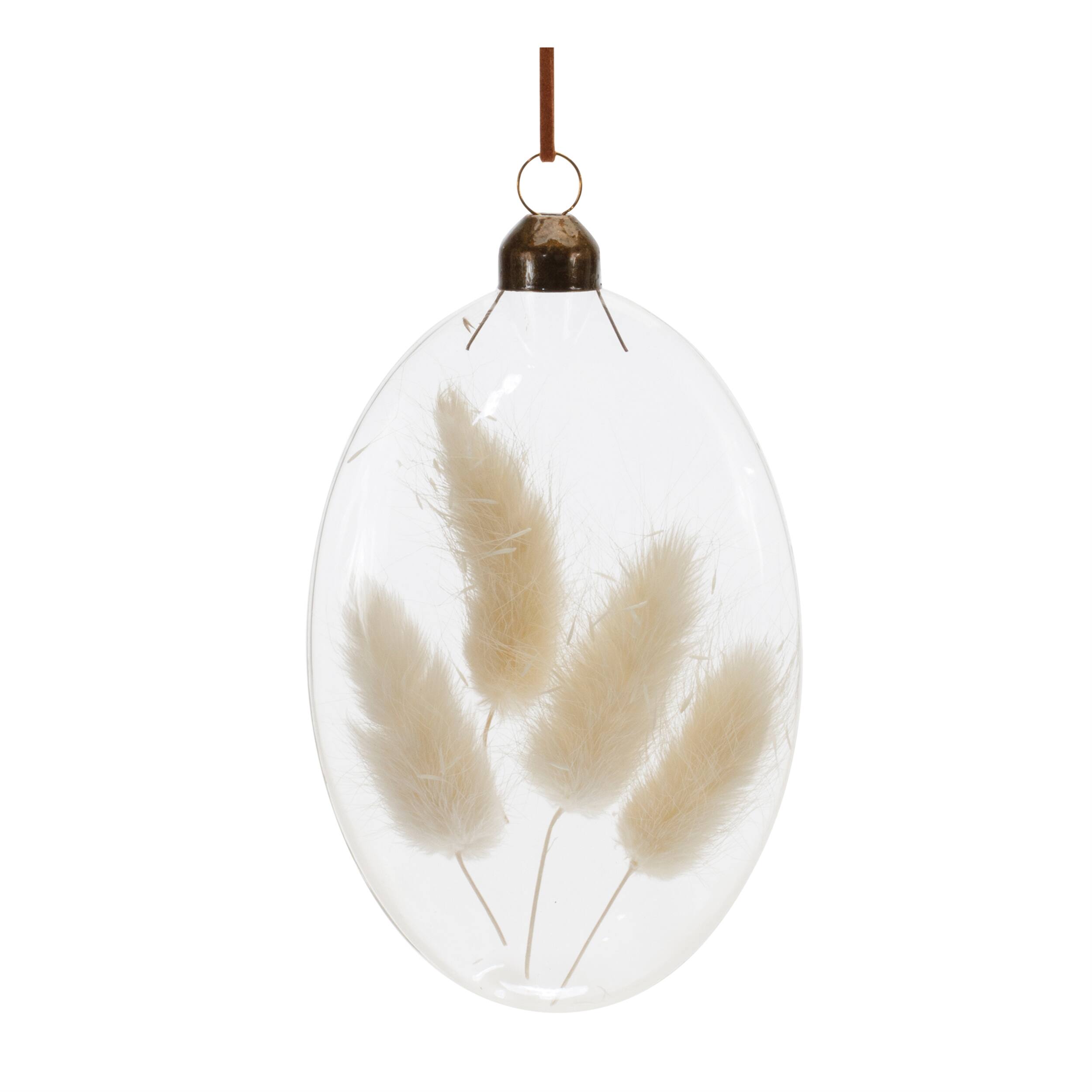 Back. BreeBe - Natural Dried Floral Glass Ornament (Set of 12) - White, Beige.