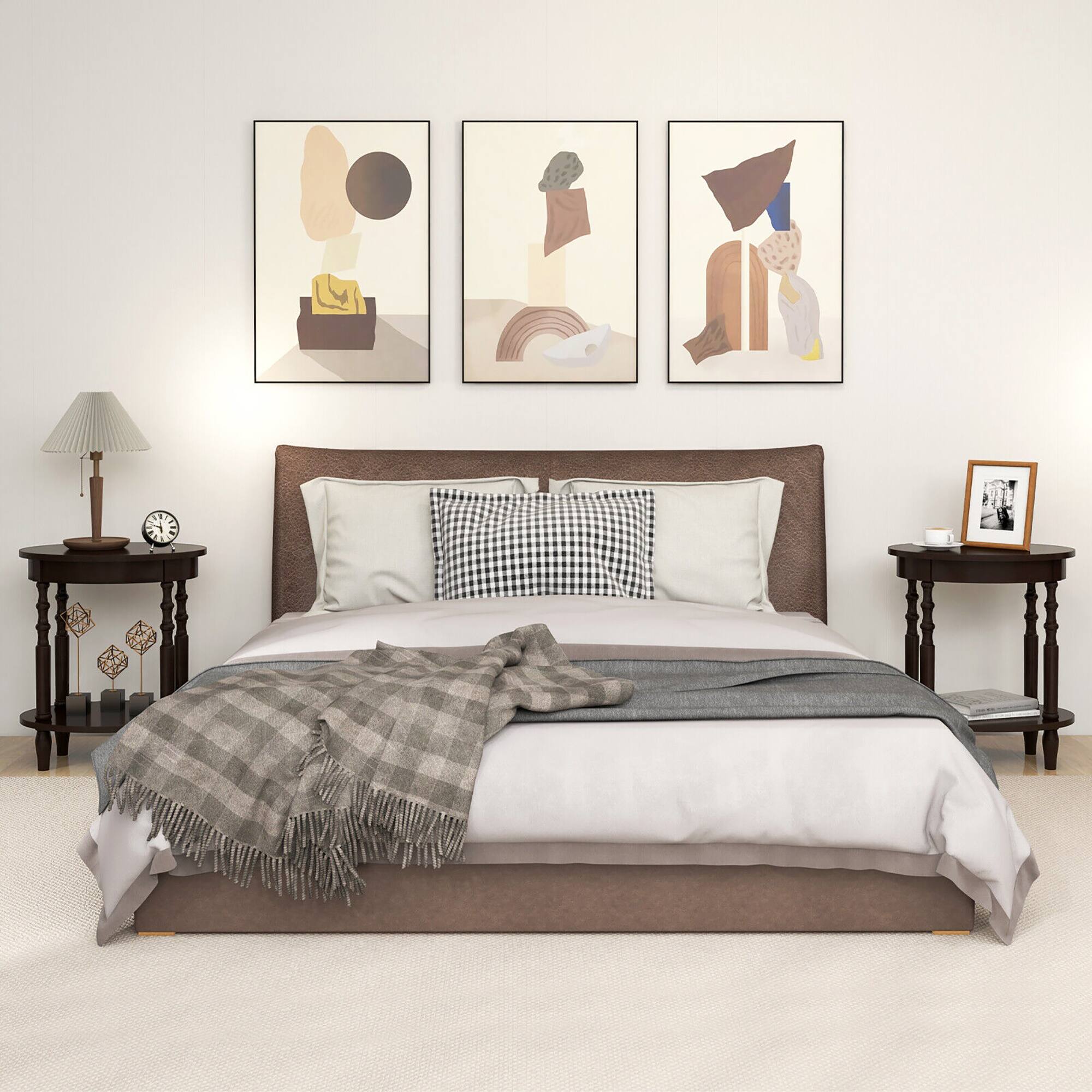 Alt View 4. Gymax - Gymax 2 PCS 2-Tier End Table Oval Compact Sofa Side Nightstand w/ Storage Shelf - Espresso.