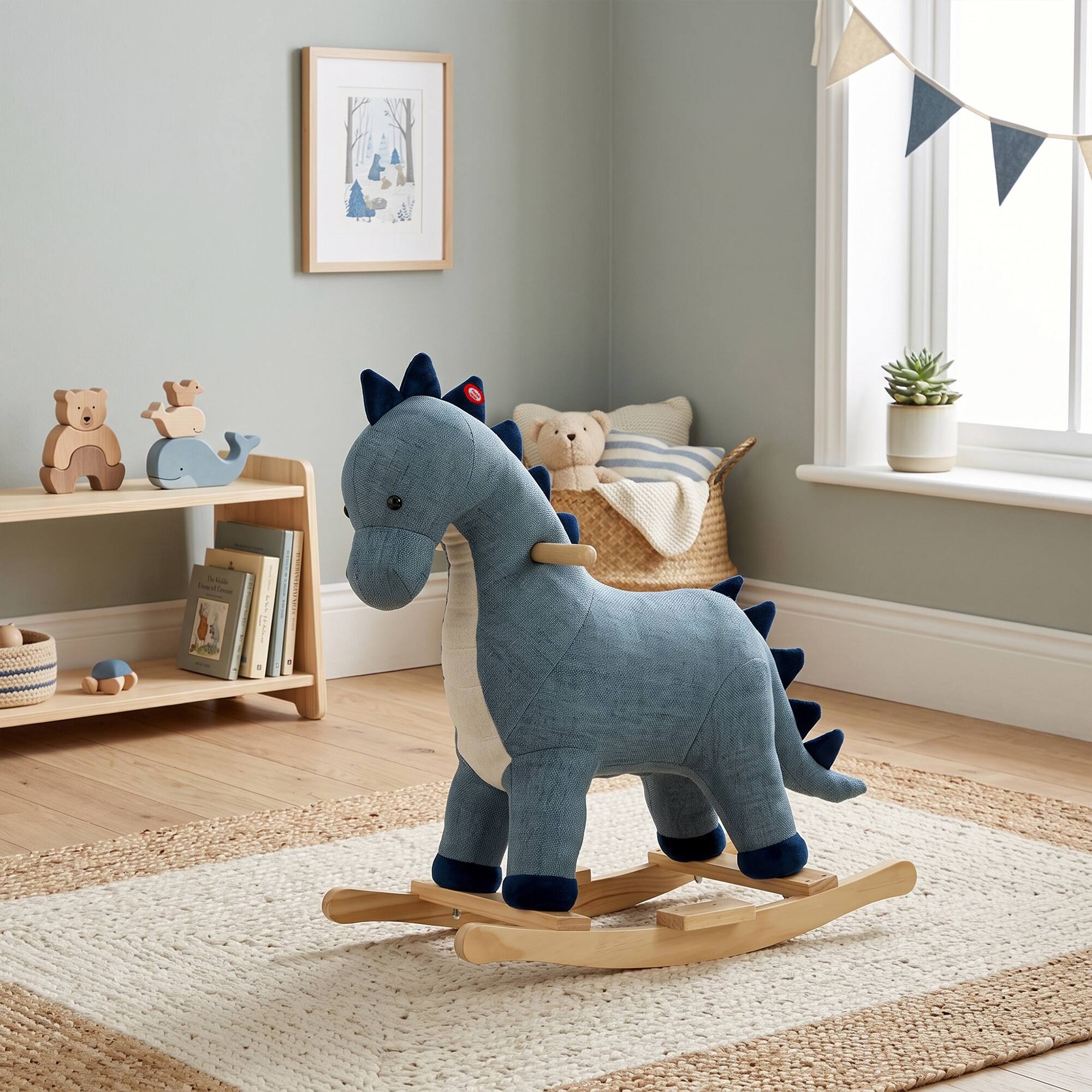 Alt View 7. Qaba - Rocking Horse, Dinosaur Kids Ride on Horse with Realistic Sound - Dark blue.