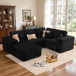 Ovios - 110" Modular Sectional Sofa, U Shaped Cloud Couch with Chaise Lounge for Living Room - Black(K11)