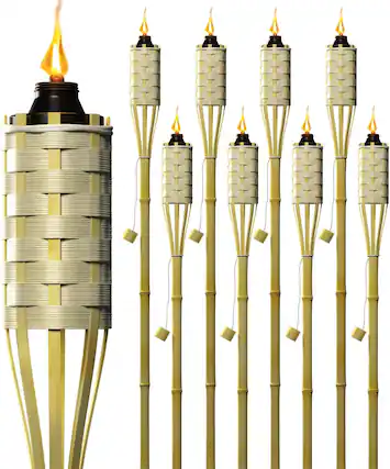 Front. Sorbus - Matney Bamboo Torches for Outside Mosquitos Repellent, XL 60 Inches (8 Pack), Includes Metal Oil Canisters - Silver.