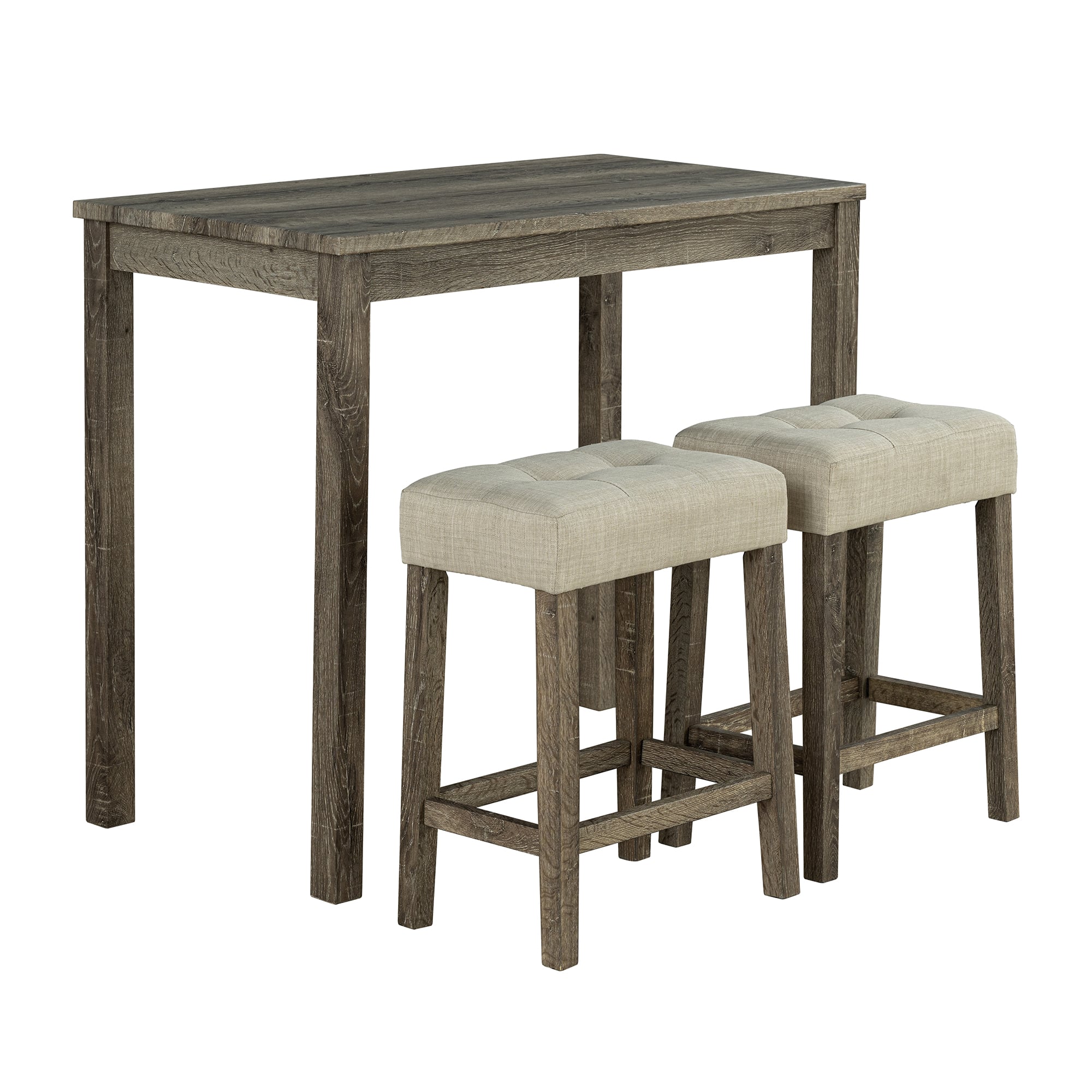 Vaczon - 3 Piece Dining Table with 2 Upholstered Stools Dining Set for Kitchen, Breakfast Nook and Small Apartment - Wood color