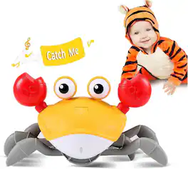 Ready! Set Play! Link Crawling Crab Baby Toy Great for Tummy Time Adjustable Speed & Volume For Baby & Toddler - Orange