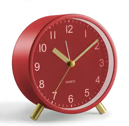 Front. FINEAK - 4 Inch Silent Non-Ticking Analog Alarm Clock with Night Light, Battery Operated, Easy Setting, Red - Red;Gold.