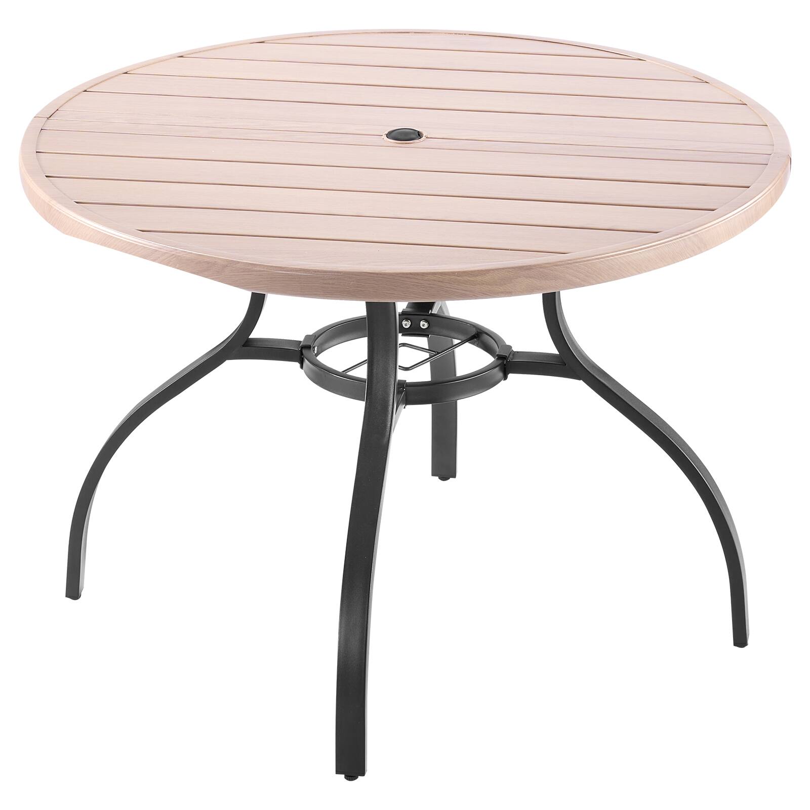 Alt View 5. VEVOR - Outdoor Patio Dining Table,41in Round Wood-Like Steel Slat Backyard Bistro Coffee Tables for 4, with 1.5in Umbrella Hole - Wood Grain + Black.