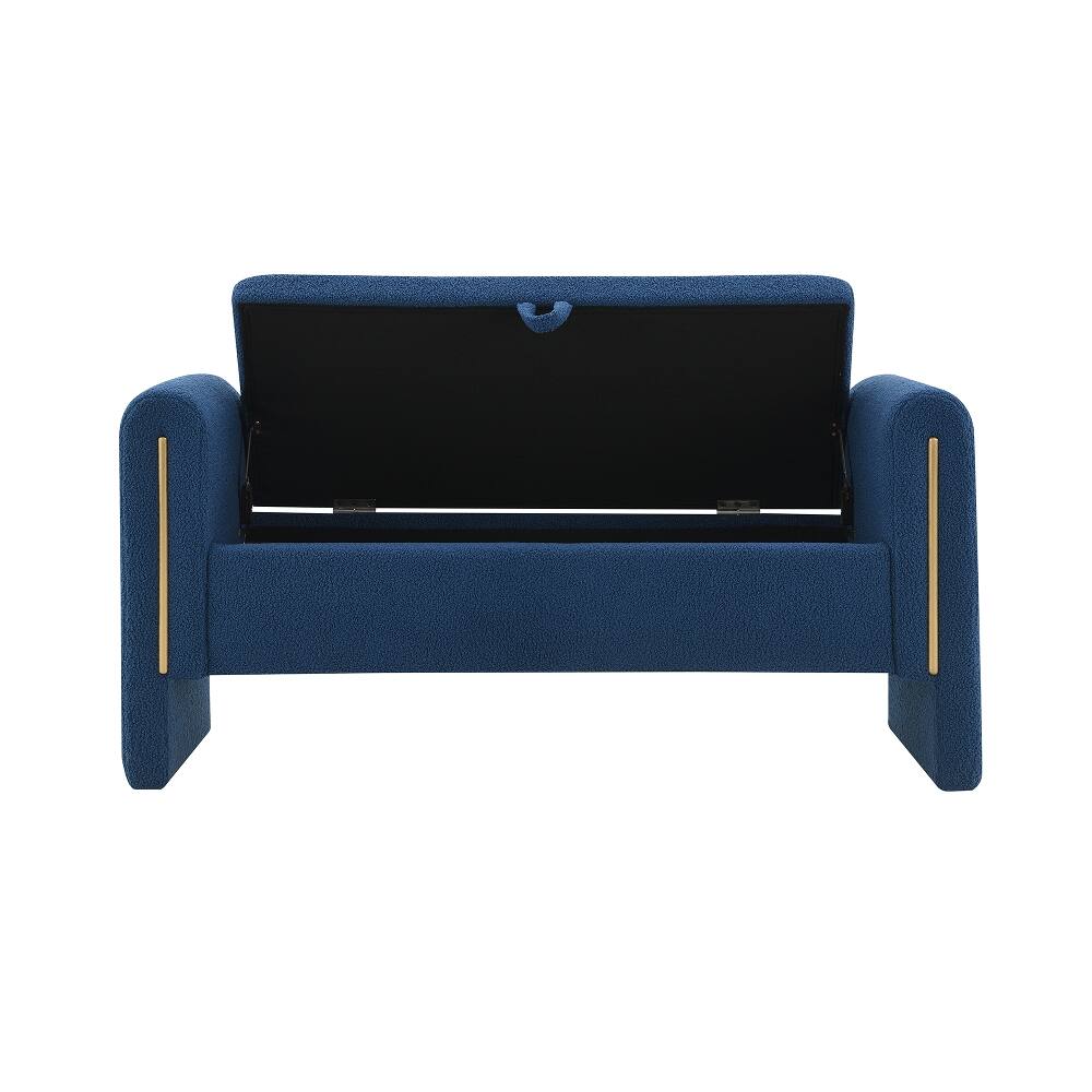 Alt View 1. Ropilly - Ropilly Navy Blue Teddy Storage Bench with Arms, Modern Upholstered Bed End Bench & Window Vanity Stool, 52 Inch - Navy Blue.