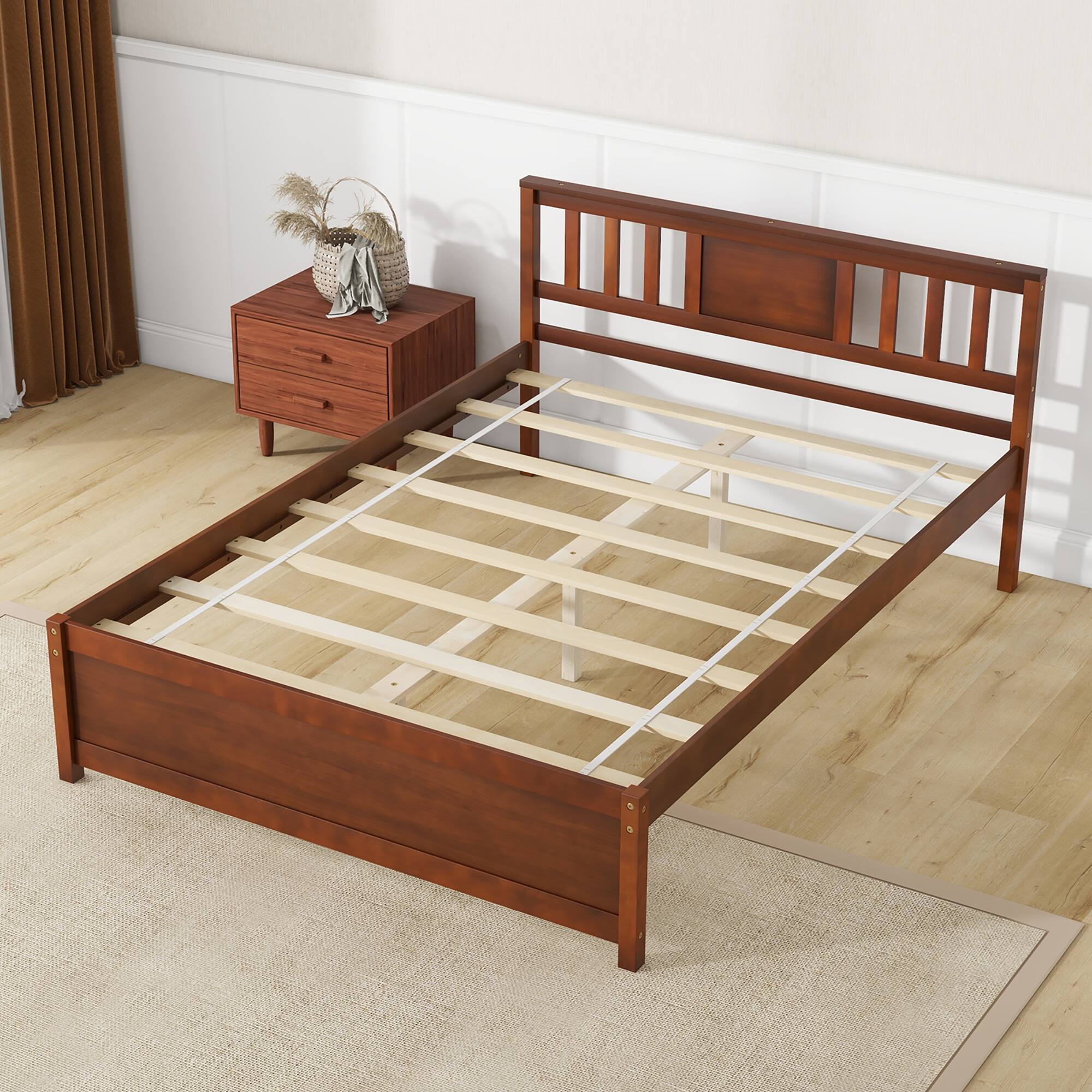 Alt View 8. Gymax - Gymax Full Size Bed Frame w/ Headboard Wood Slat Support No Box Spring Needed - Walnut.