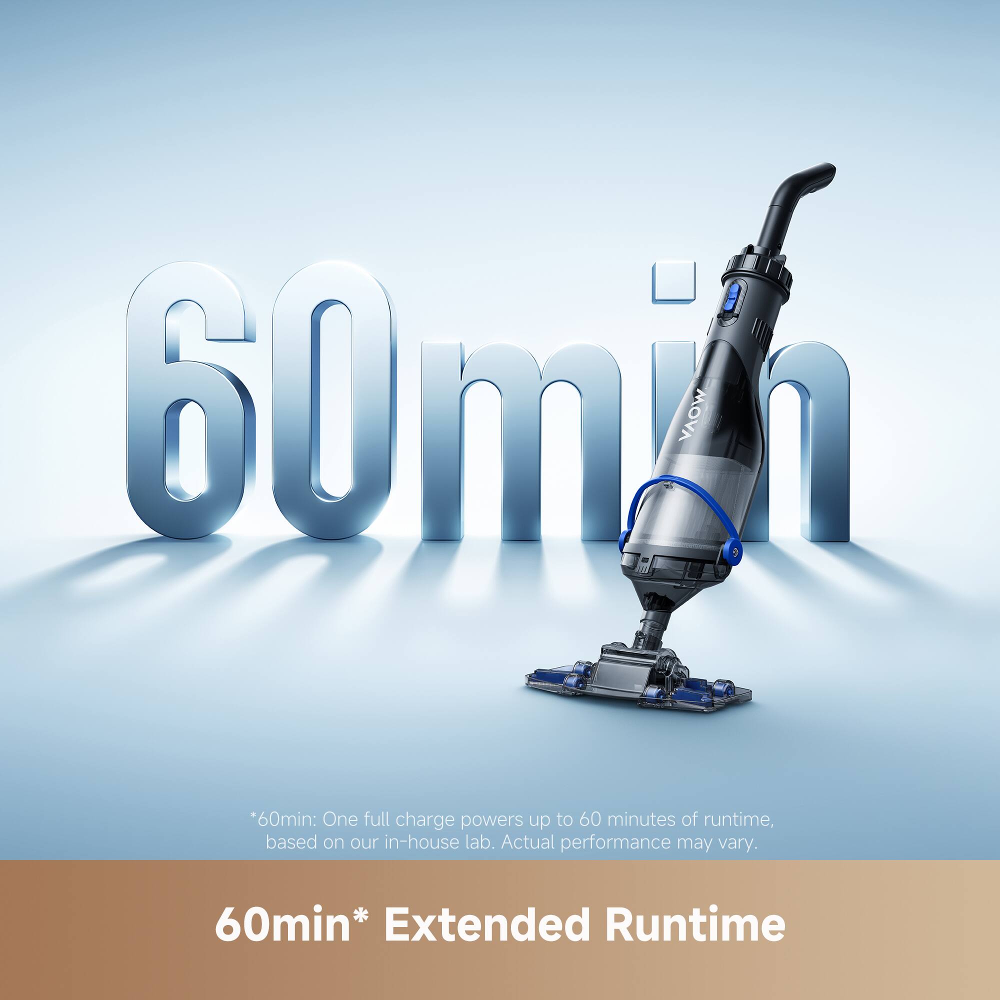 50m/ WOAV *60min: One full charge powers up to 60 minutes of runtime, based on our in-house lab. Actual performance may vary. 60min* Extended Runtime