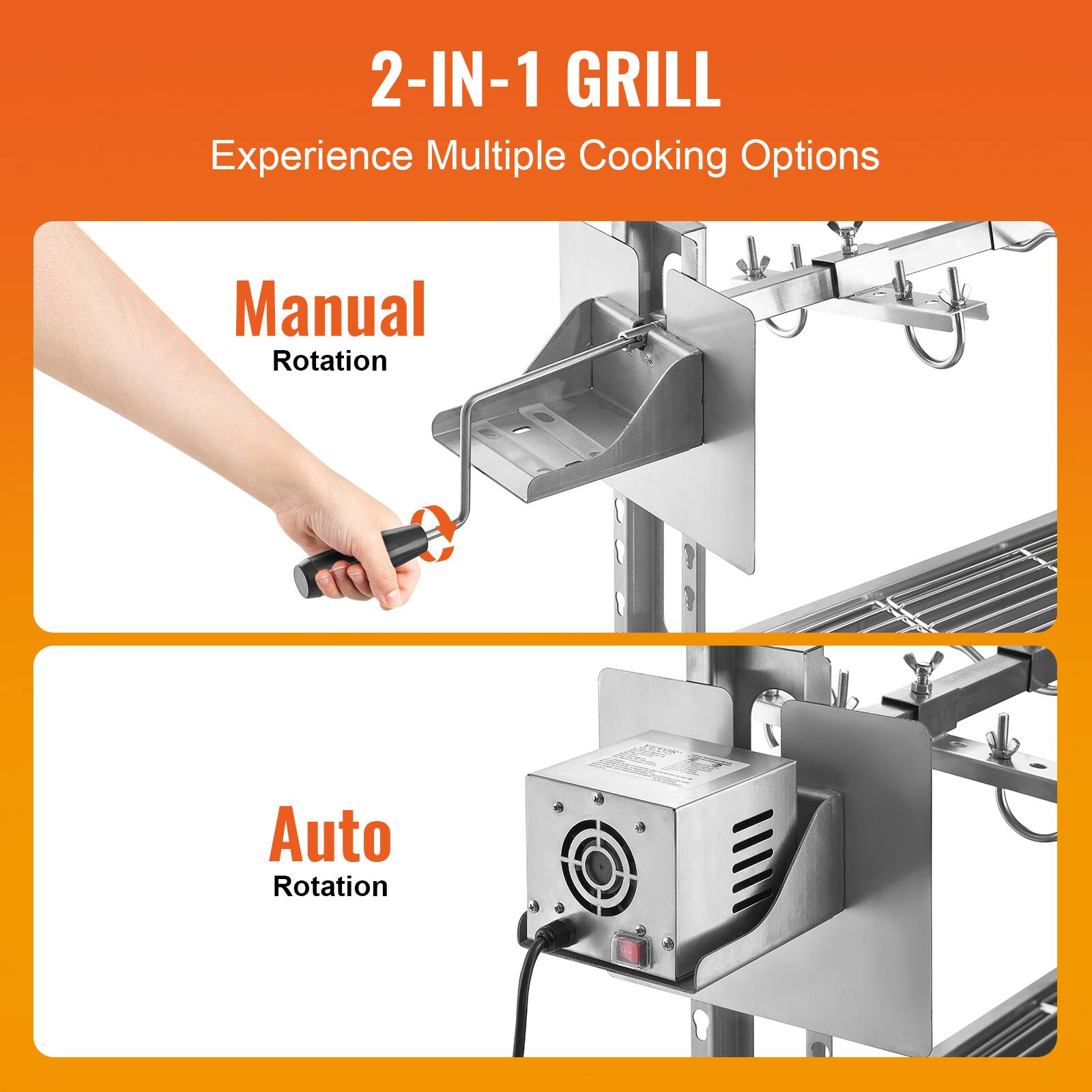 2-IN-1 GRILL
Experience Multiple Cooking Options
Manual Rotation
Auto Rotation