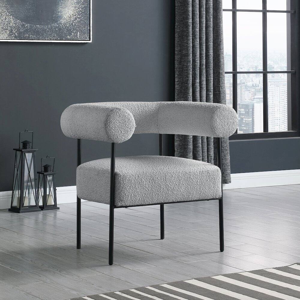 Alt View 1. Meridian Furniture - Blake Grey Boucle Fabric Accent Chair - Grey.
