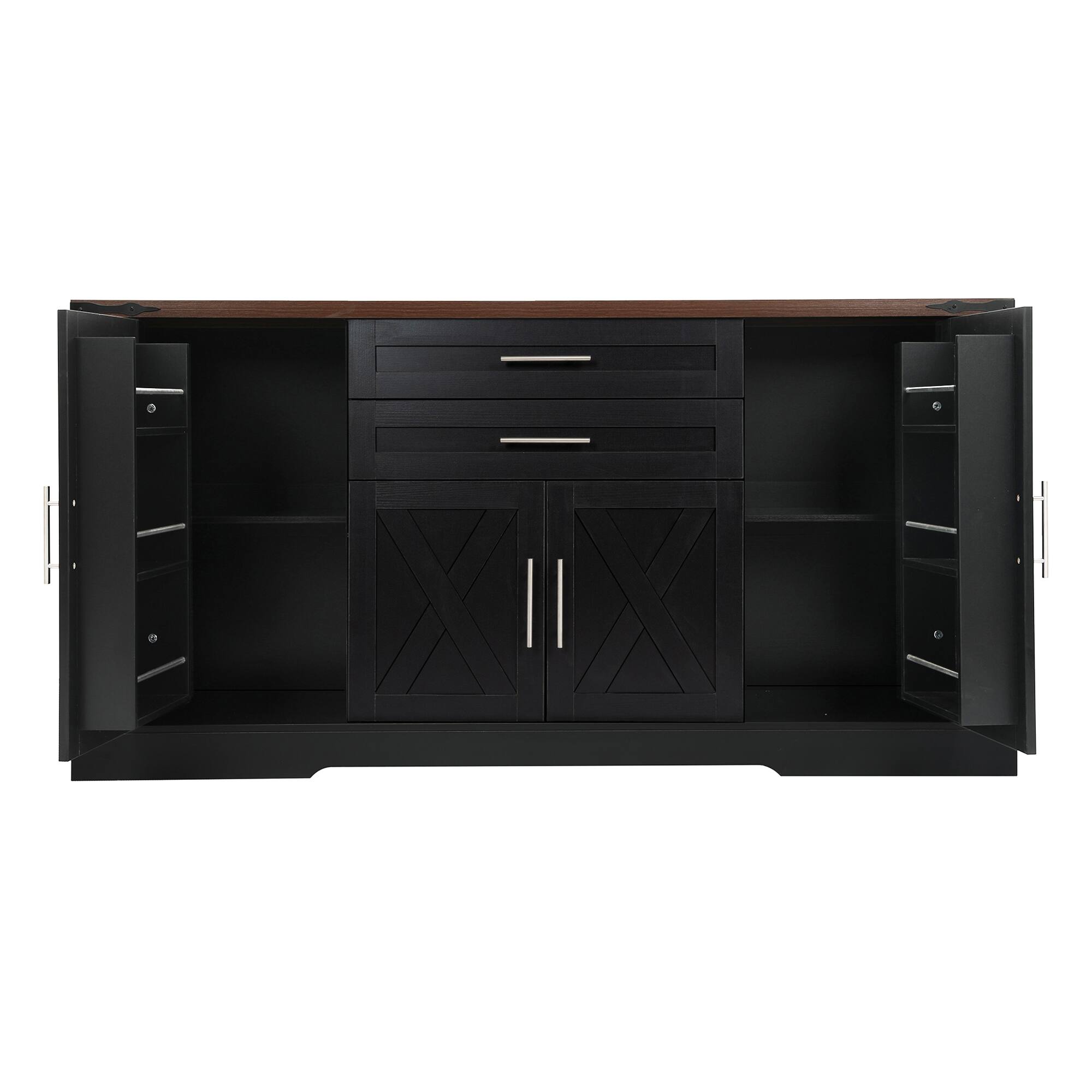 Alt View 4. Boyel Living - 63 Inch Farmhouse Barn Door Storage Cabinet with Drawers and Door Rack Black - Black.