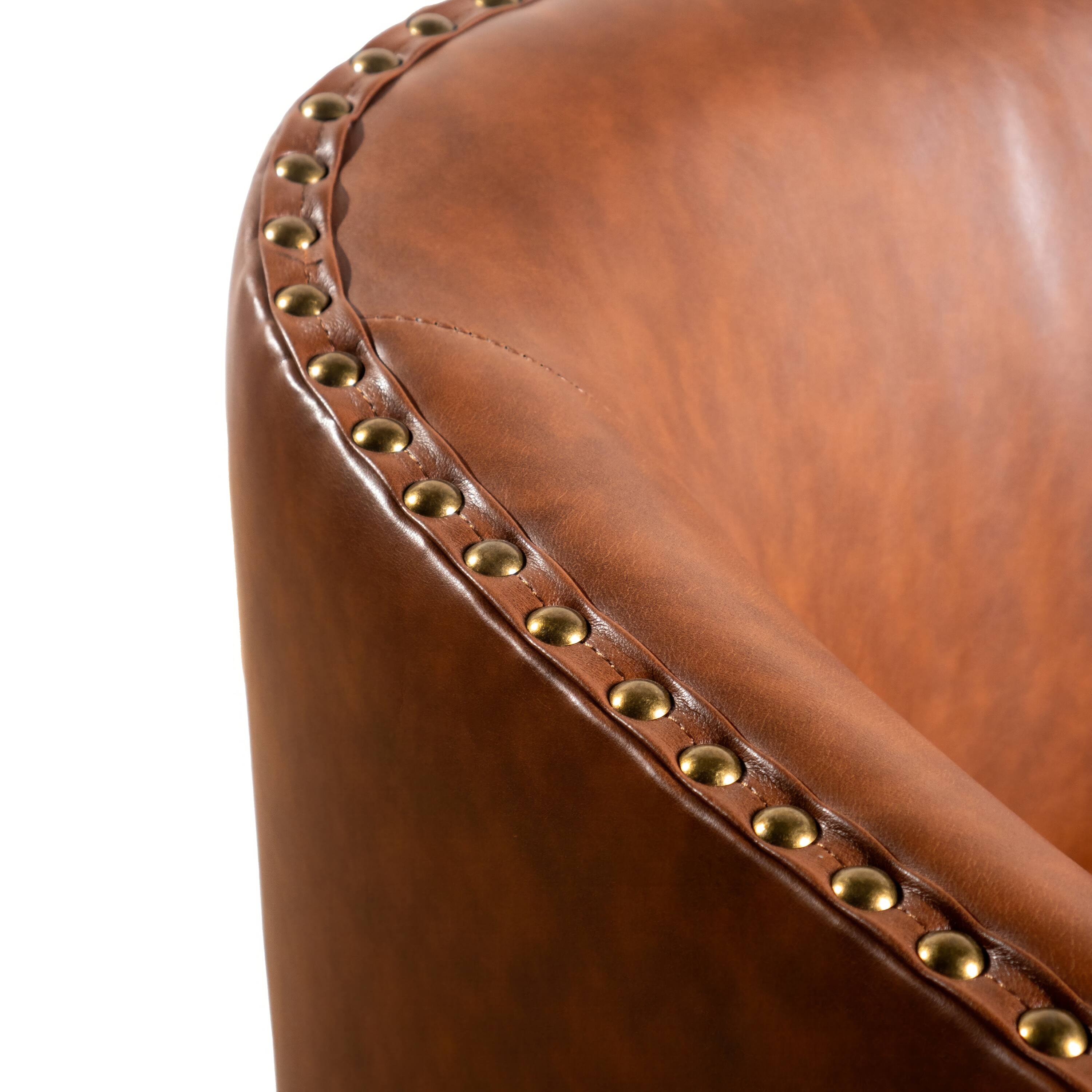 Alt View 10. Emma + Oliver - Cole Upholstered Club Style Barrel Accent Chair with 360° Swivel Vinyl Wrapped Base and Decorative Nail Head Trim - Brown.