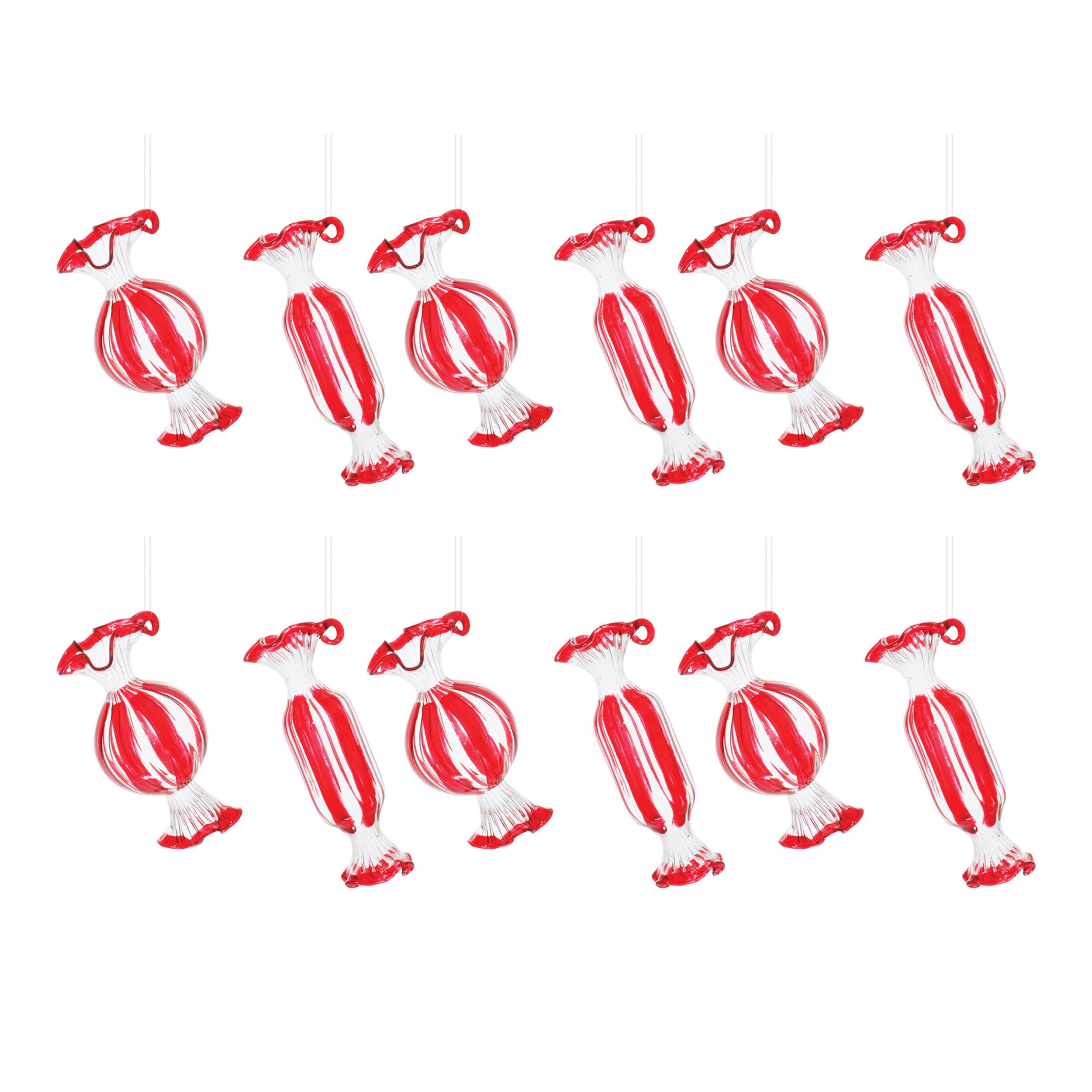 Alt View 2. BreeBe - Glass Peppermint Candy Ornament (Set of 12) - Red, White.