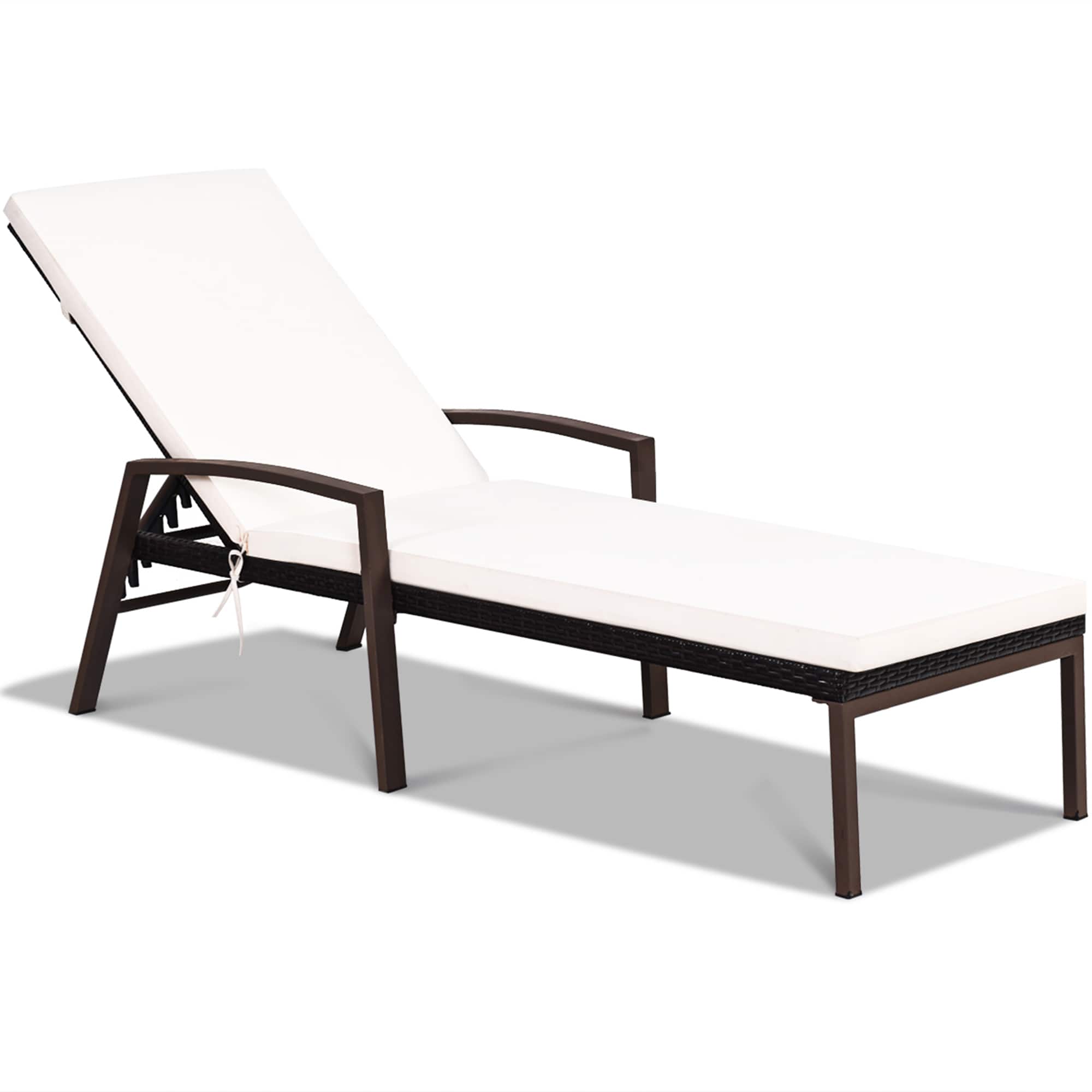 Front. Costway - Patio Rattan Lounge Chair Chaise Recliner Back Adjustable w/Cushion Outdoor - White.
