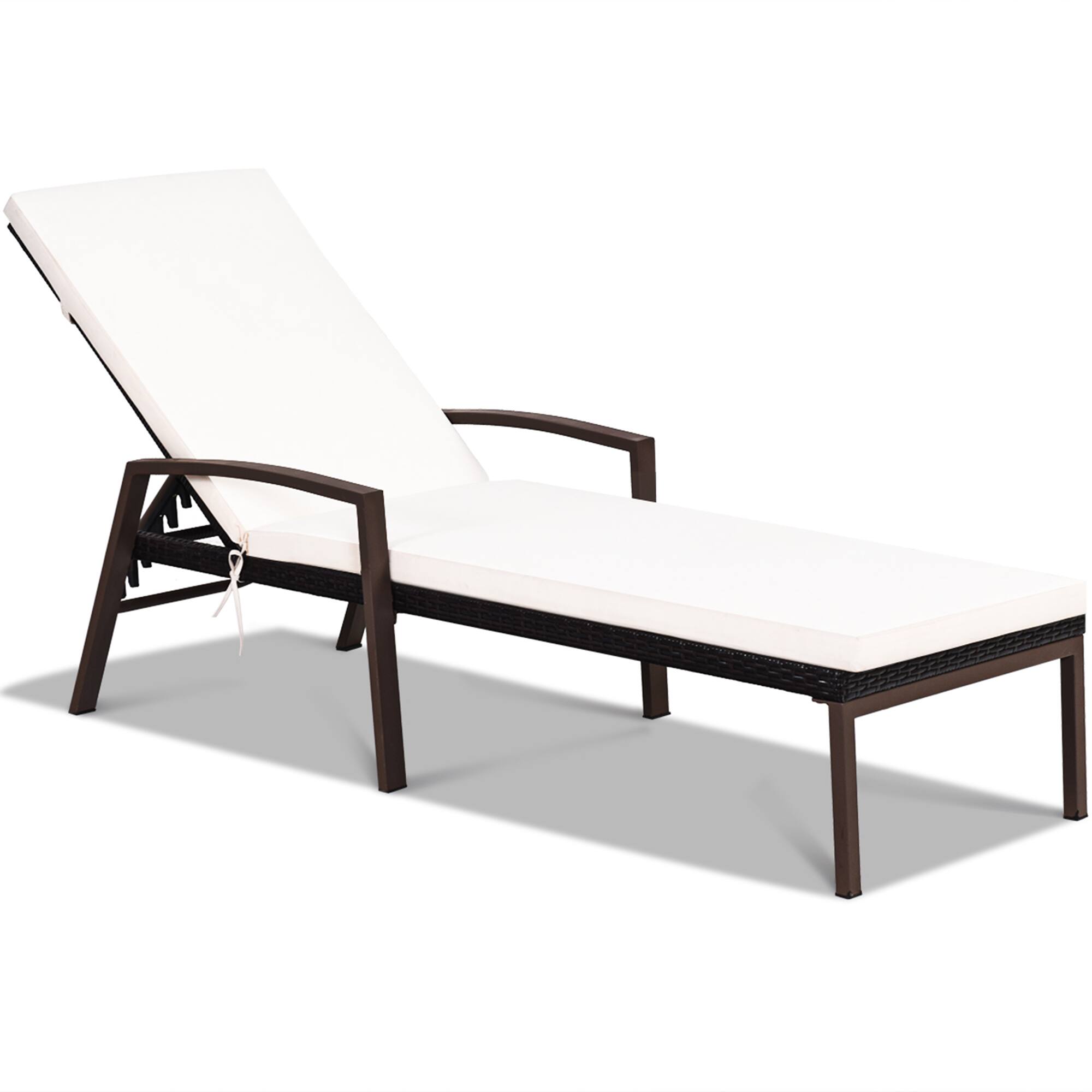 Costway - Patio Rattan Lounge Chair Chaise Recliner Back Adjustable w/Cushion Outdoor - White