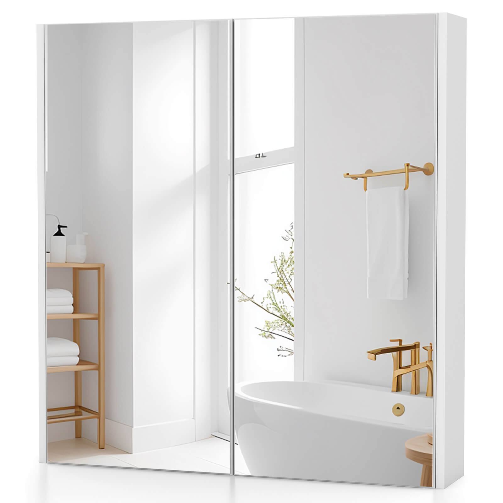 Alt View 9. Costway - Costway 24.5" x 42.5" Bathroom Wall Cabinet with Double Mirrored Doors & Adjustable Shelf - White.