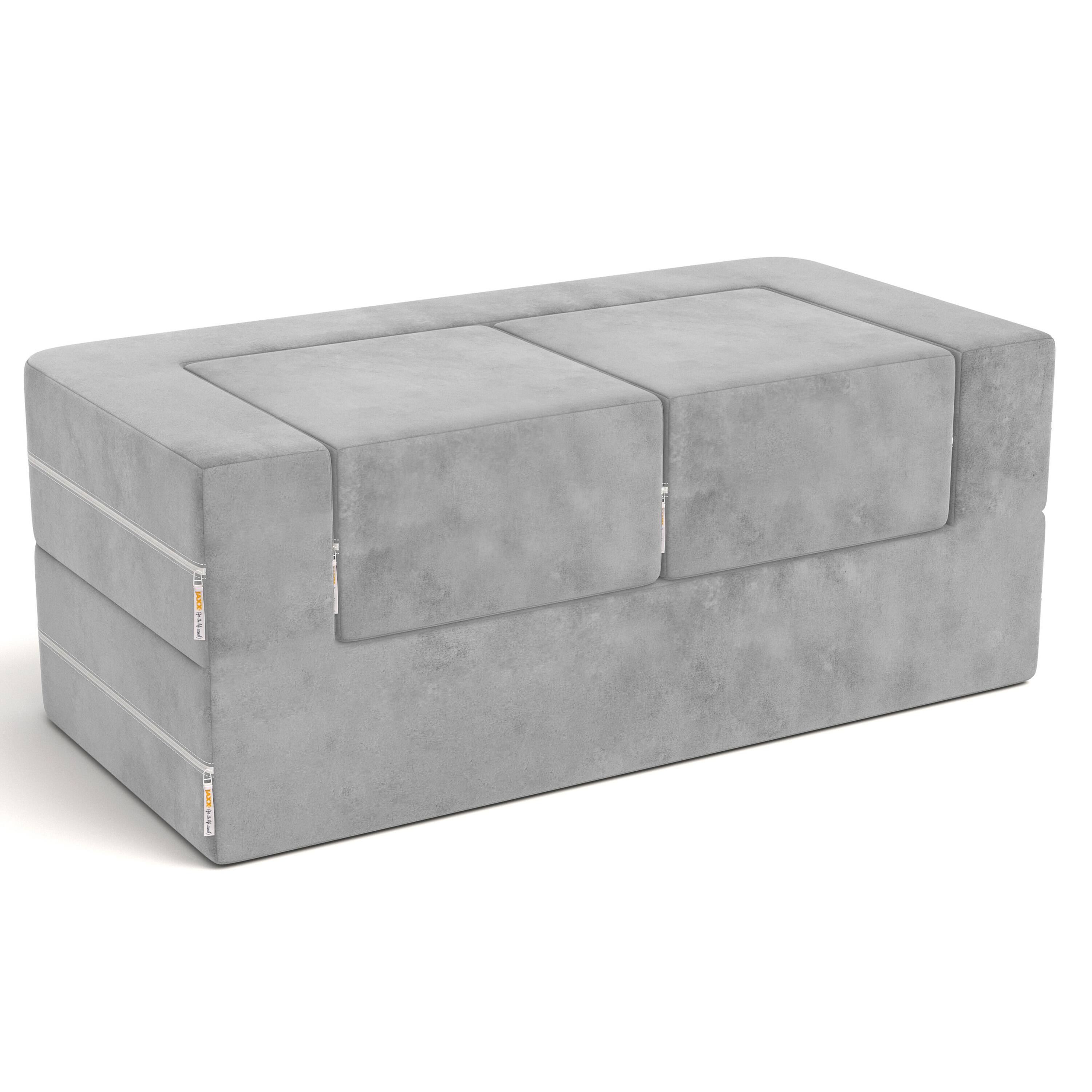 Angle. Jaxx - Jaxx Zipline Kids Modular Loveseat & Ottomans/Fold Out Lounger, Platinum - Platinum.