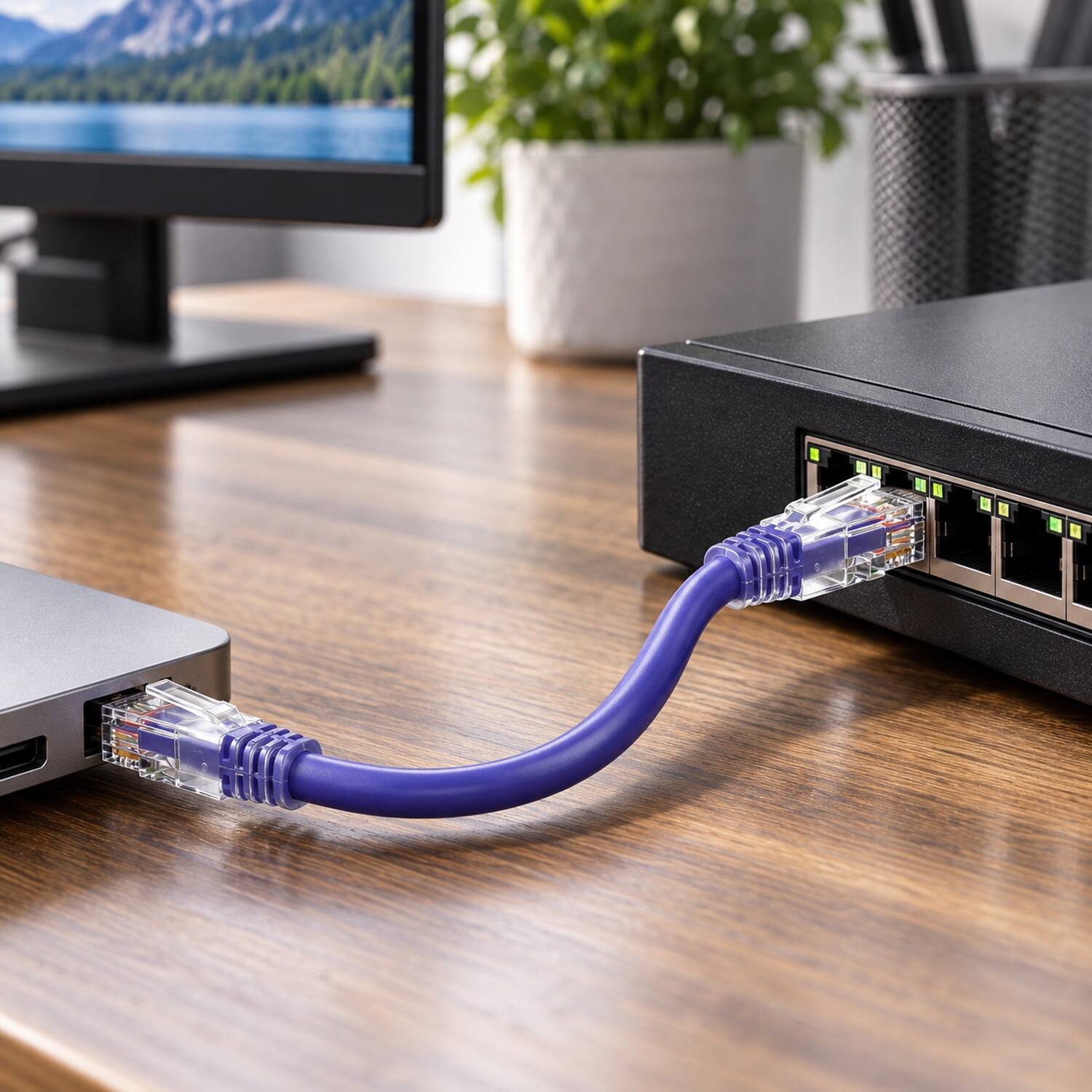 Left. Sanoxy - 0.5ft Cat6 550 MHz UTP Ethernet Network Patch Cable with Clear Snagless Boot - Purple.