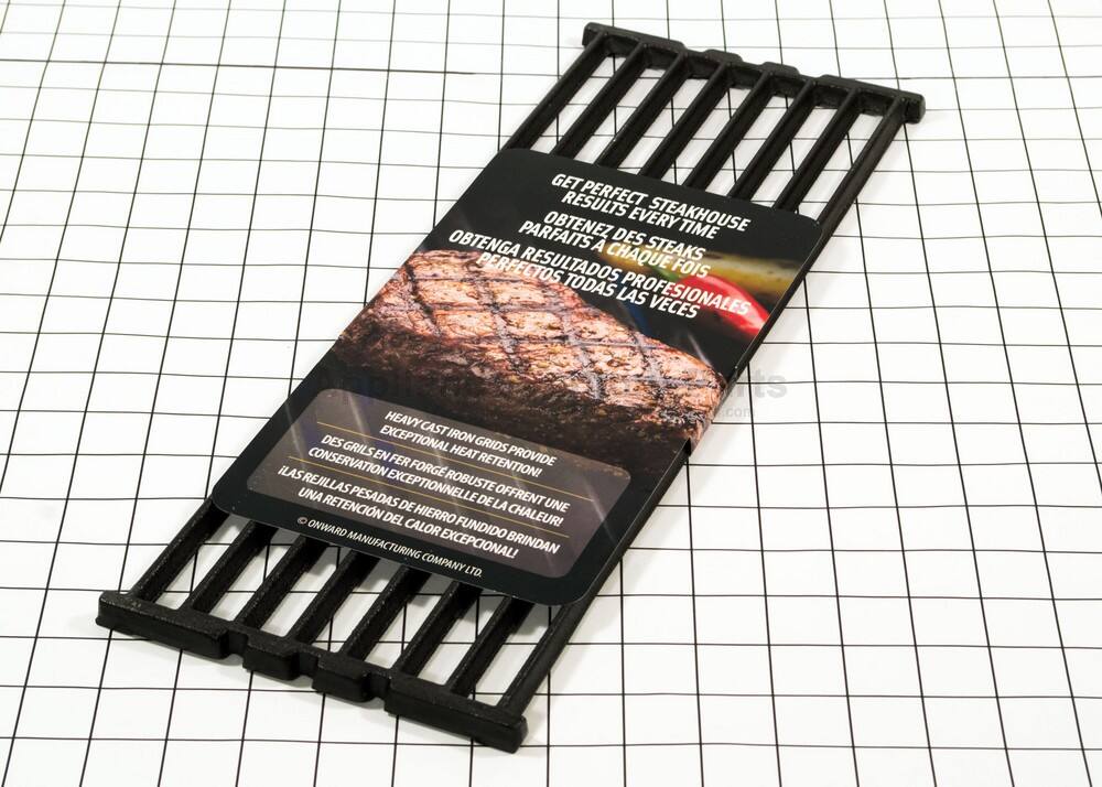 GET PERFECT STEAKHOUSE RESULTS EVERY TIME  
OBTENZ DES PARFAITS RÉSULTATS À CHAQUE FOIS  
OBTENGA RESULTADOS PERFECTOS TODAS LAS VECES  

HEAVY CAST IRON GRIDS PROVIDE EXCEPTIONAL HEAT RETENTION!  
DES GRILLES EN FER FORGÉ ROBUSTES OFFRENT UNE CONSERVATION DE CHALEUR EXCEPTIONNELLE!  
ILAS REJILLAS DE HIERRO FUNDIDO BRINDAN UNA RETENCIÓN DE CALOR EXCEPCIONAL!  

ONWARD MANUFACTURING COMPANY LTD.