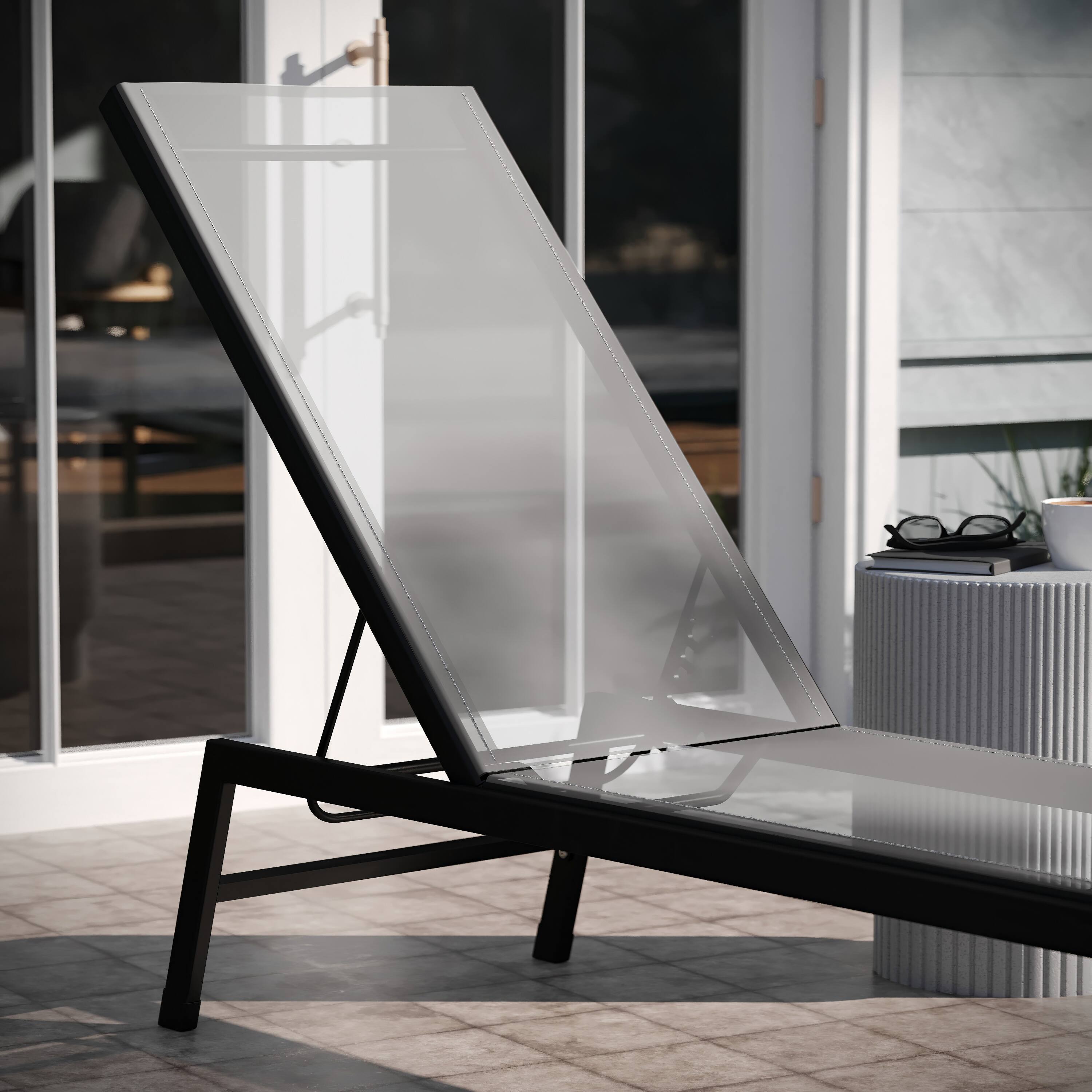 Alt View 4. Emma + Oliver - Braelin Textilene Adjustable 5 Position Patio Chaise Lounge and Metal Frame - Gray.