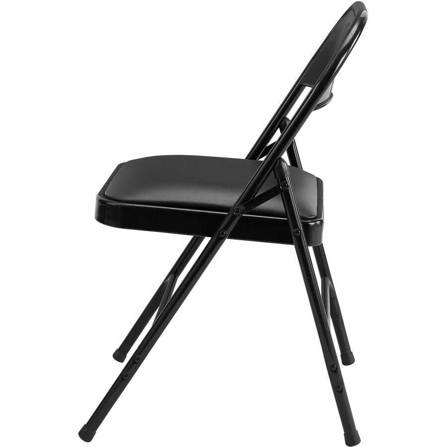 Angle. Lorell - Lorell Padded Seat Folding Chairs Vinyl Material Powder Coated Frame Color Steel 4 / Carton - Black.