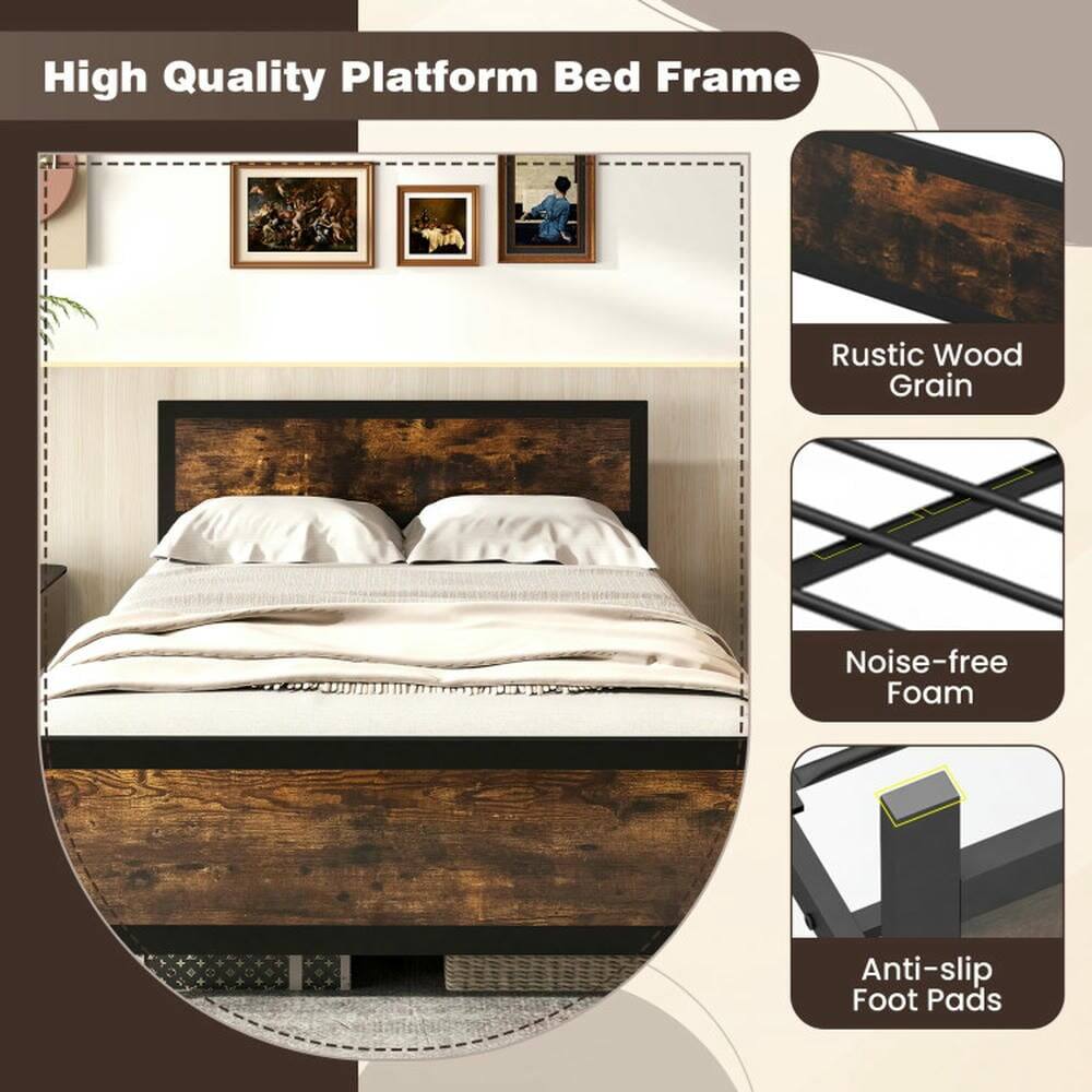 High Quality Platform Bed Frame

- Rustic Wood Grain
- Noise-free Foam
- Anti-slip Foot Pads