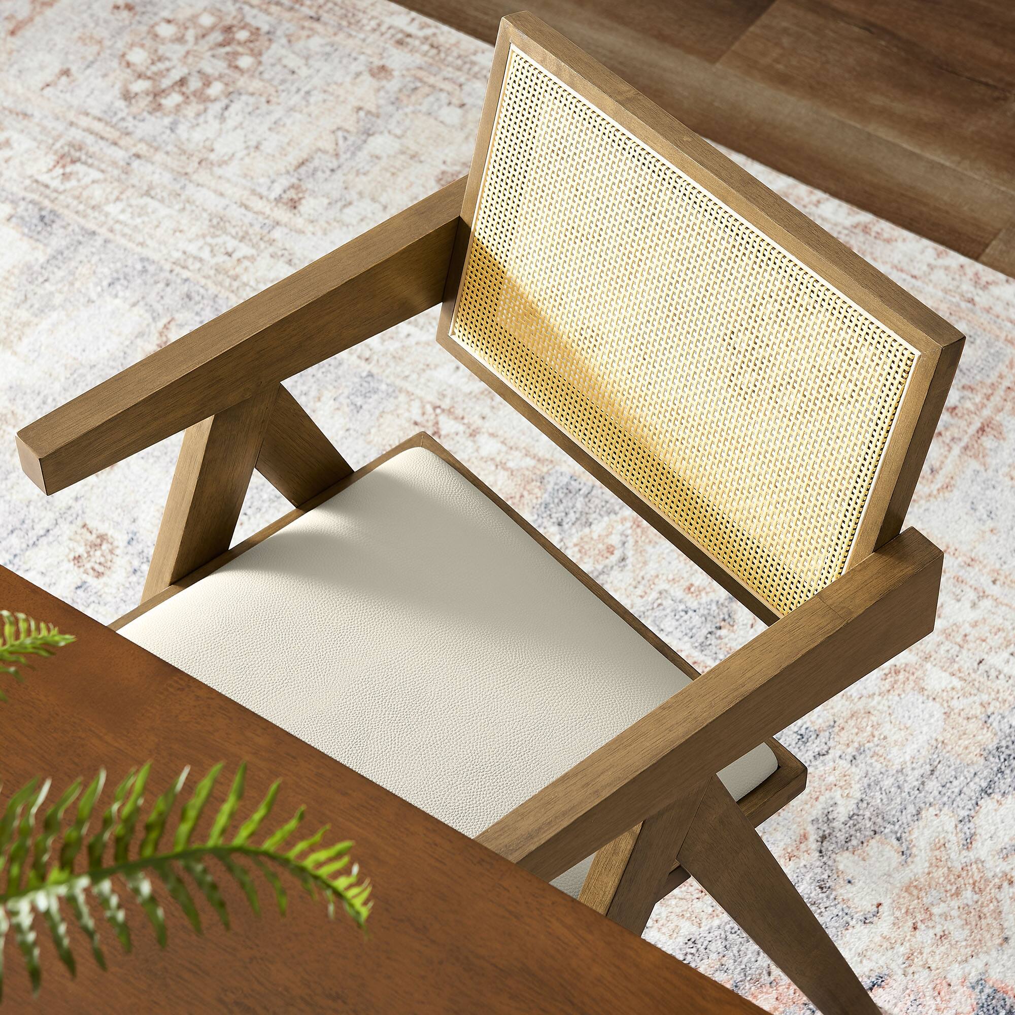 Alt View 1. Modway - Thera Vegan Leather Cane Dining Armchairs Set of 2 by Modway - Weathered Oak Stone.