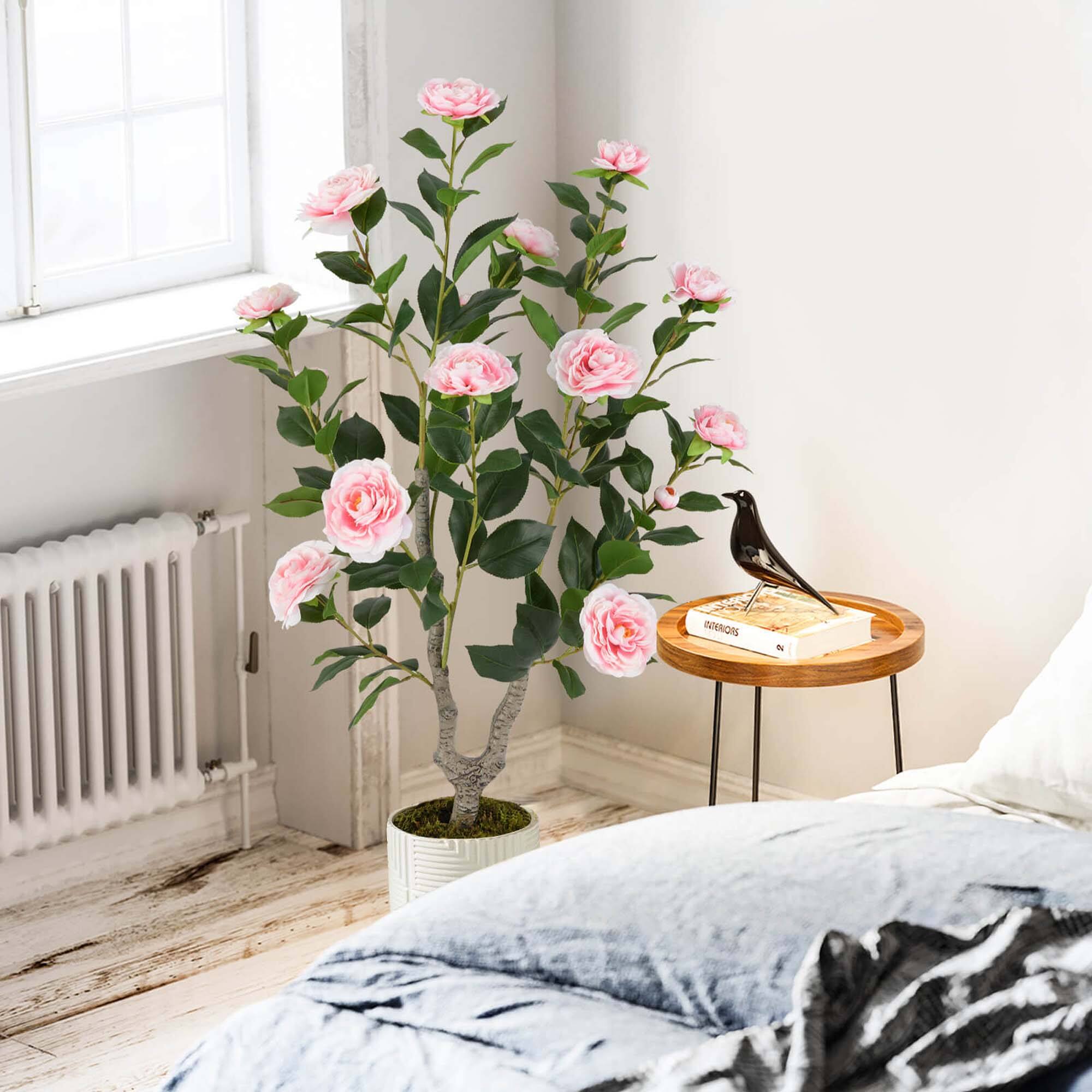 Alt View 4. Costway - Costway 2 PCS 36" Artificial Camellia Tree Fake Potted Tree Greenery Floral Plant Modern - Pink.