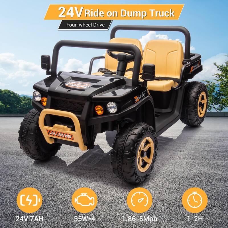 24V Ride on Dump Truck  
Four-wheel Drive  

24V 7AH  
35W*4  
1.86-5Mph  
1-2H