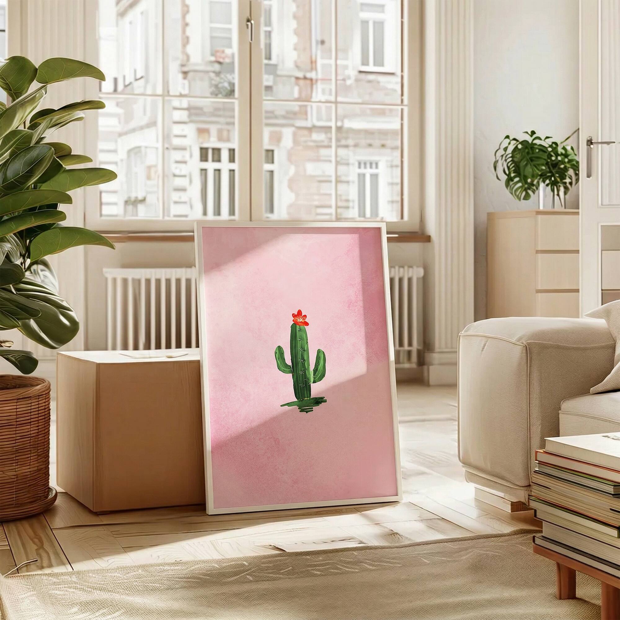 Alt View 2. HOMLUX - 1 Piece Framed Pink Cactus Canvas Wall Art Green Plant Wall Decor Decorative Canvas Print 36 in. x 24 in. - Multi-Colored.