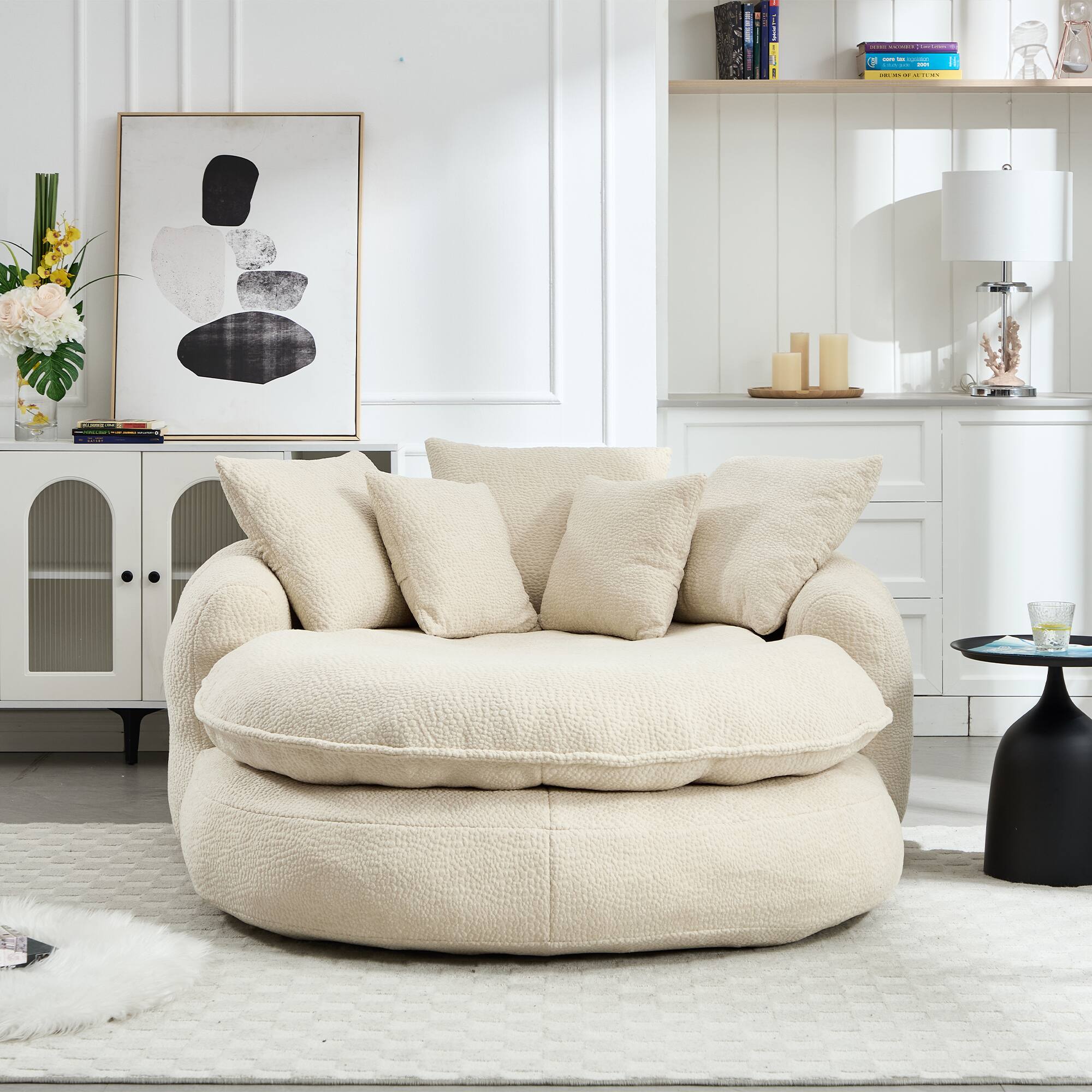 Alt View 5. GOODSILO - Oversized Oval Upholstered Bean Bag Sofa with Wrap-Around Backrest and Multiple Pillows for Ultimate Comfort - Beige.