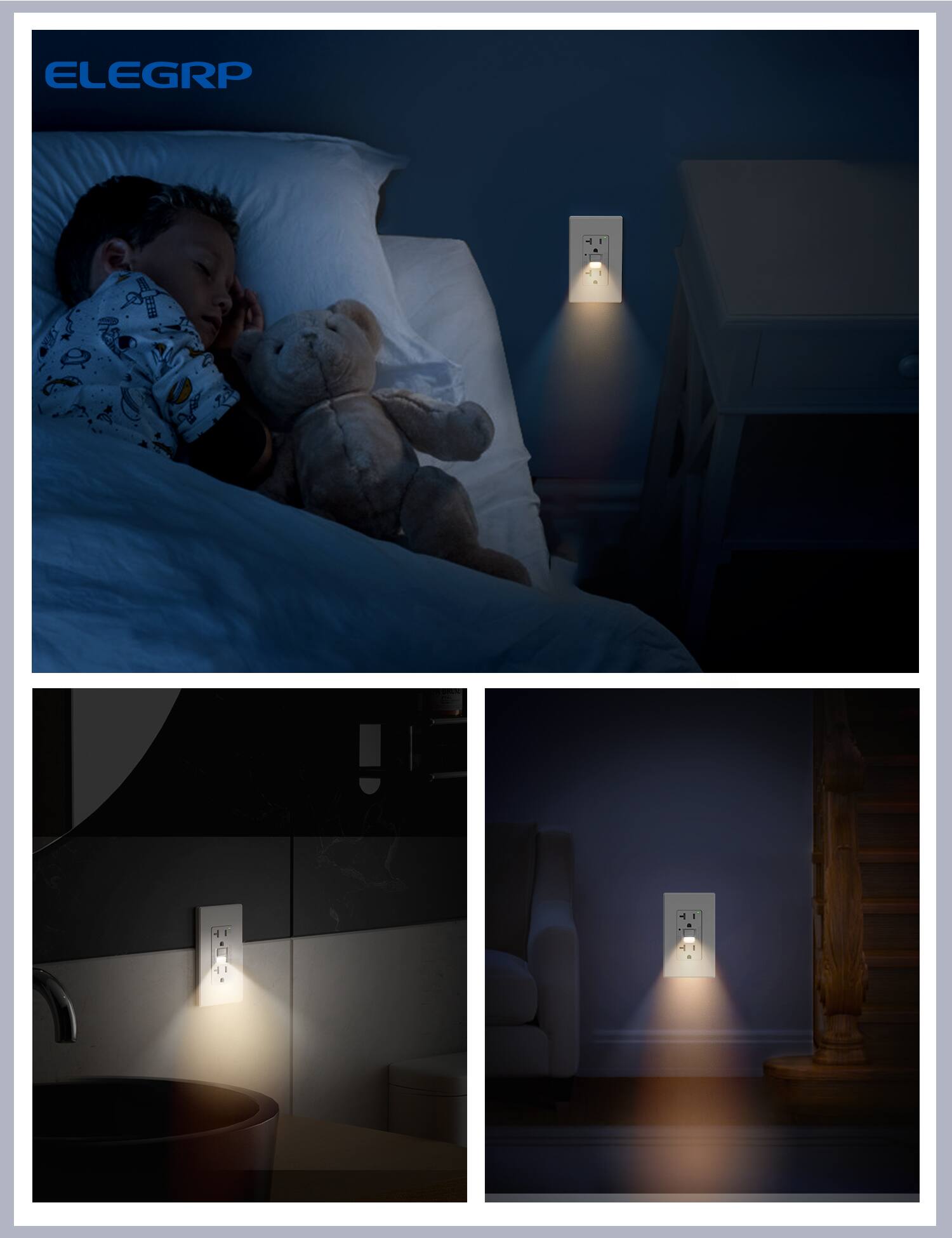 Alt View 6. ELEGRP - ELEGRP GFCI Outlet with Night Light, 20A 125V Tamper Resistant Duplex Outlet, Wall Plate included, Matte White 6PC - White.