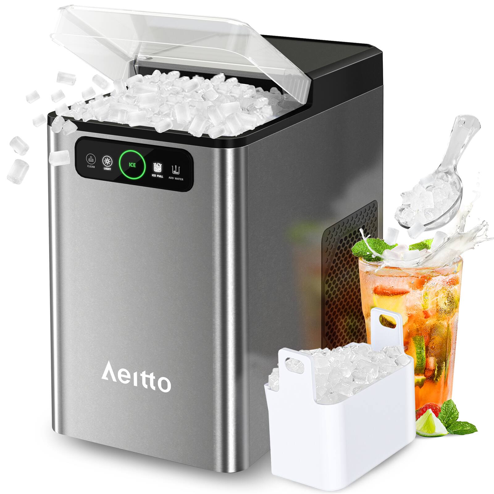 Front. Aeitto - Aeitto Nugget Ice Maker Countertop, Pellet Ice Machine Soft Chewable Ice 40lbs/Day, Gary - Gray.